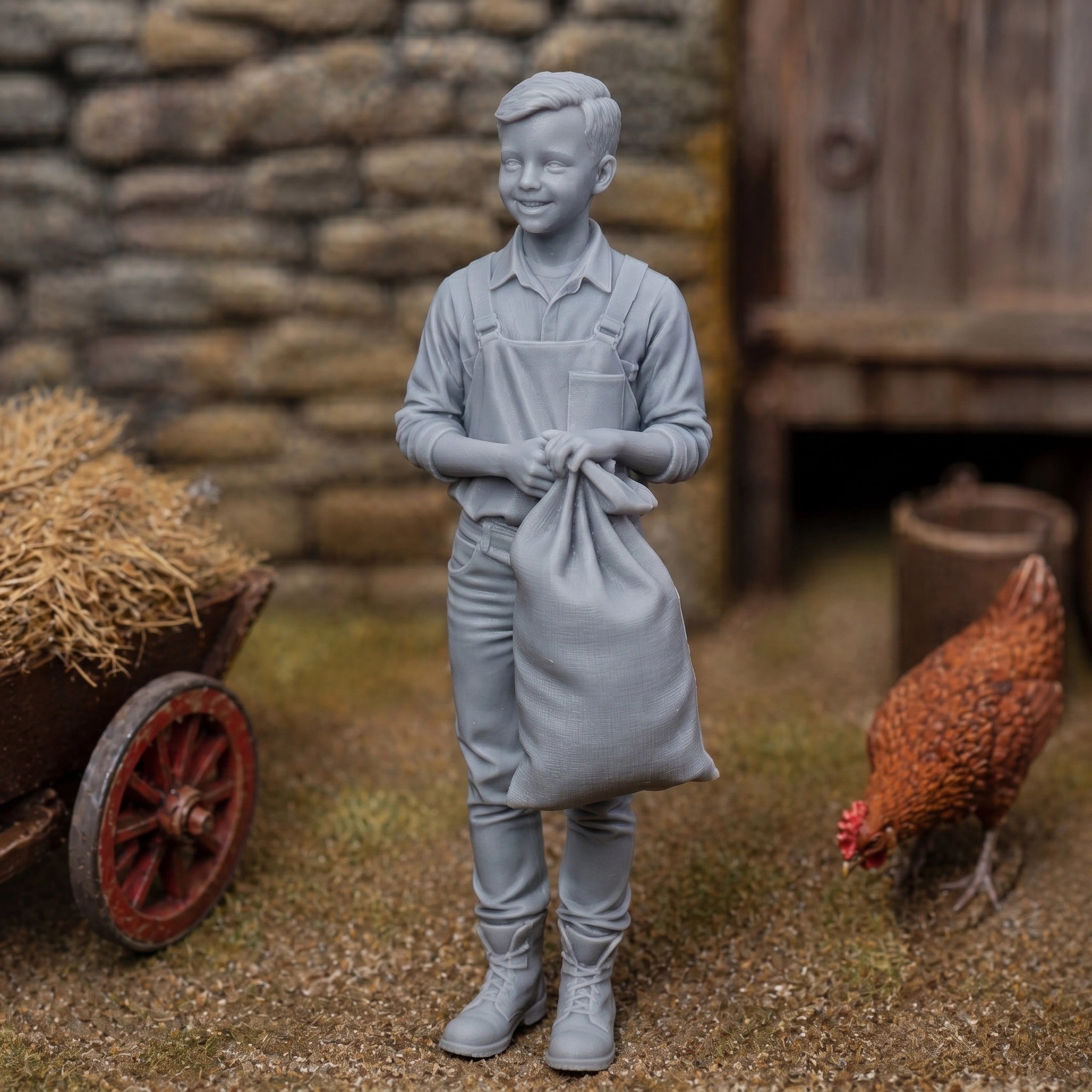 The Young Apprentice | Grey Resin Farm Diorama Figurine