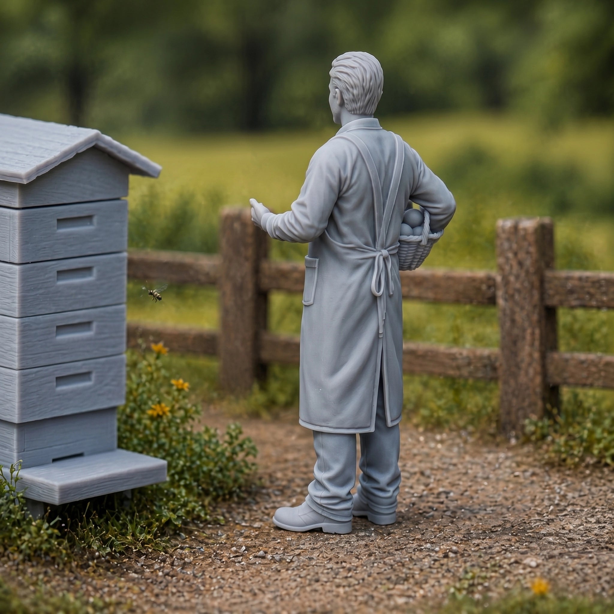 The Rural Apiarist | Grey Resin Farm Diorama Figurine