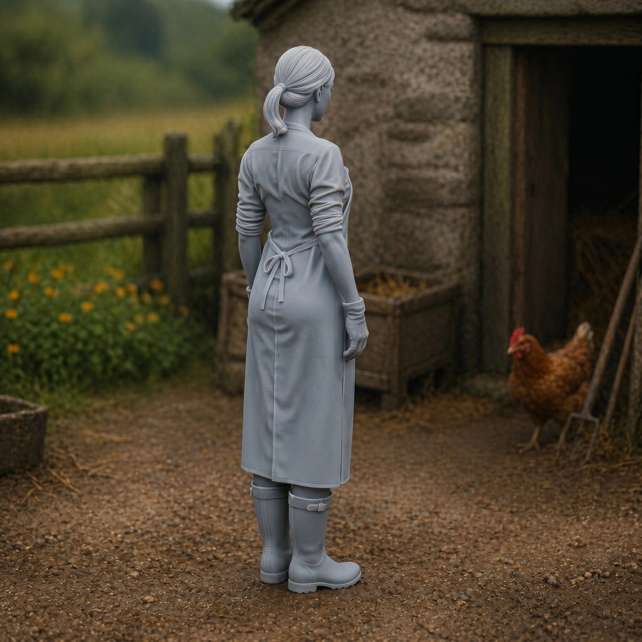 The Dairy Maid | Grey Resin Farm Diorama Figurine