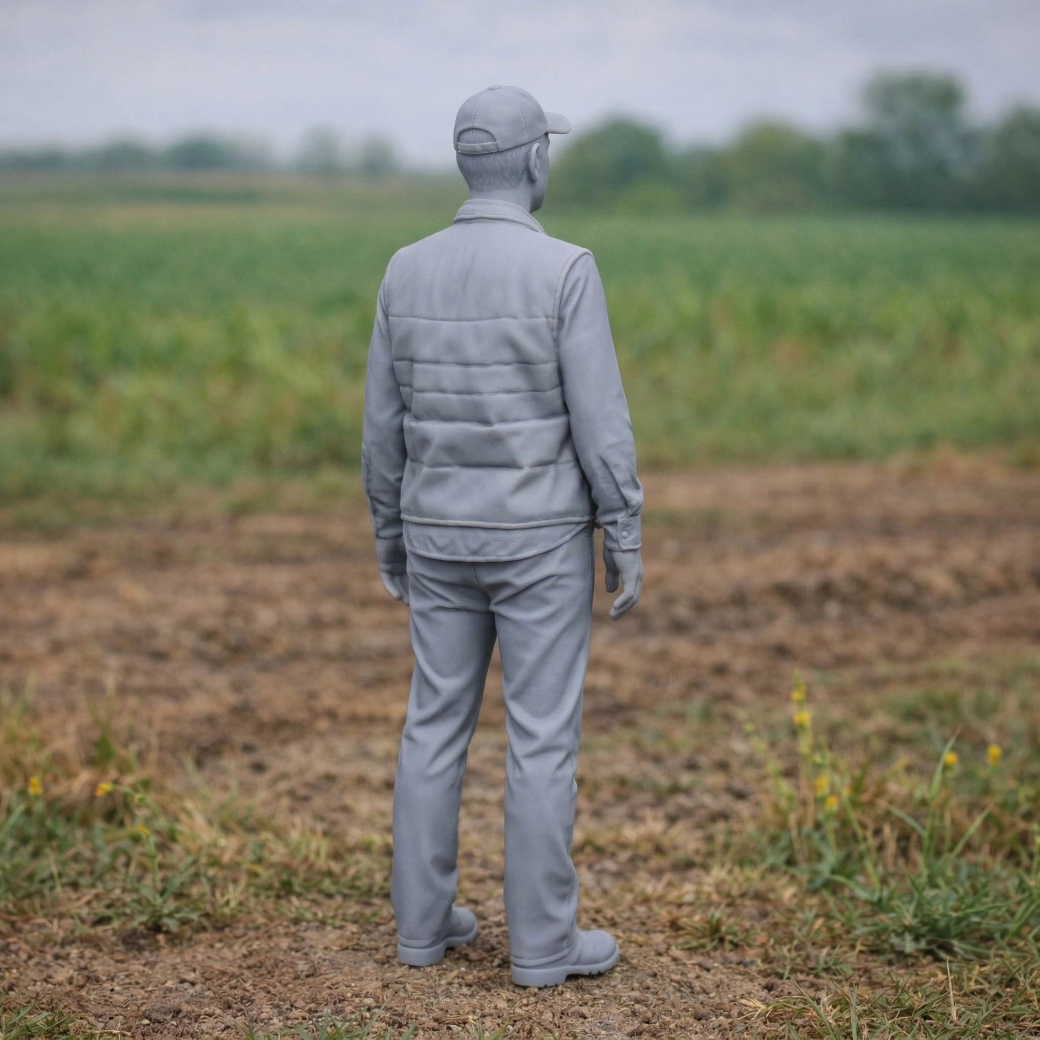 Seasoned Farm Hand | Grey Resin Farm Diorama Figurine
