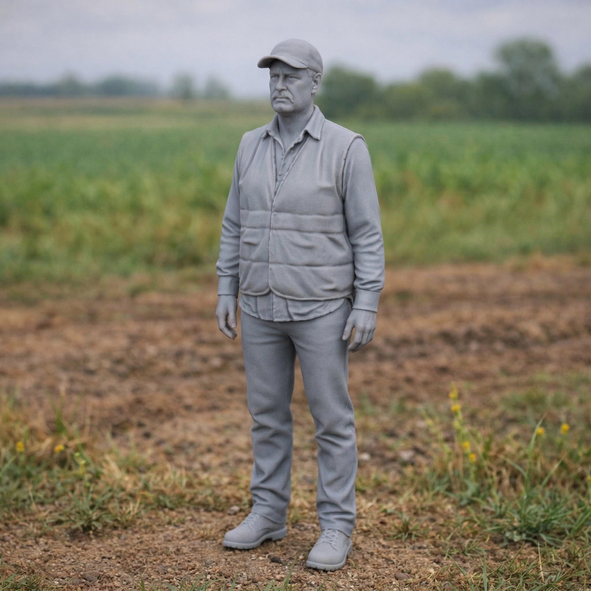 Seasoned Farm Hand | Grey Resin Farm Diorama Figurine