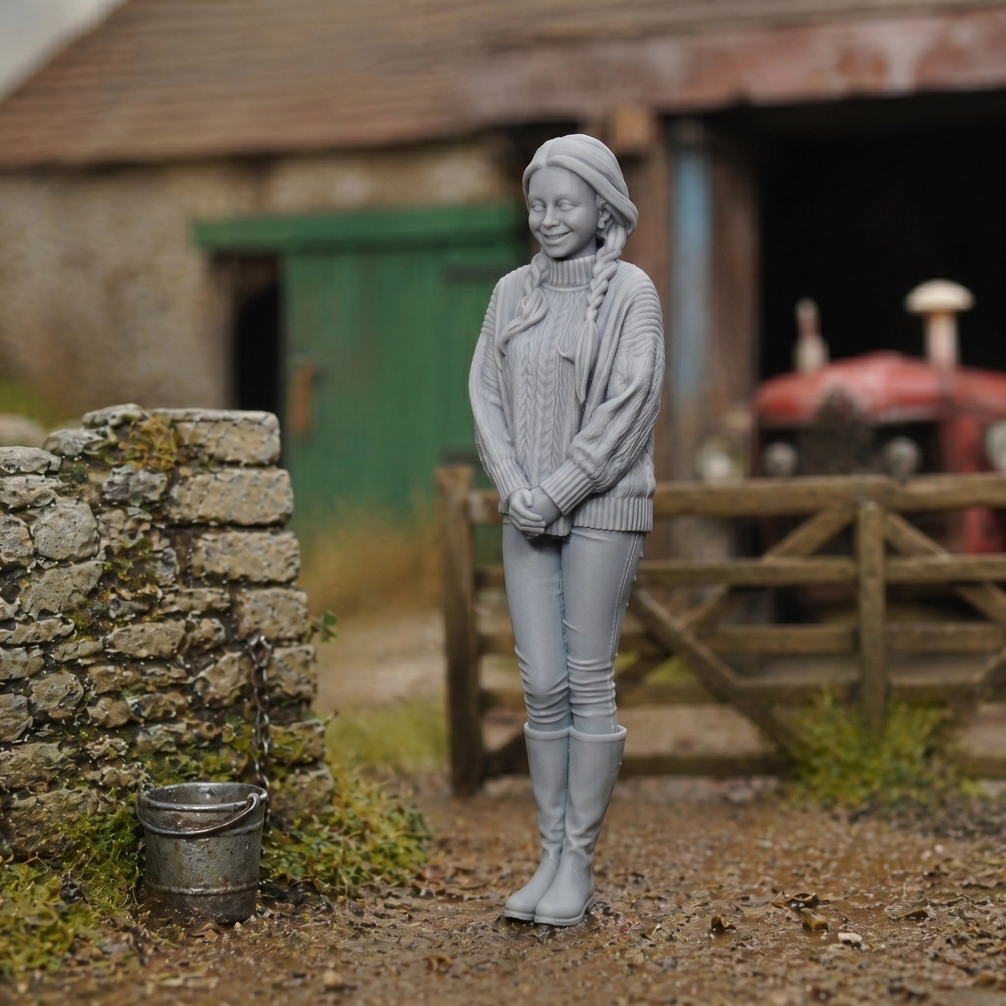 The Countryside Assistant | Grey Resin Farm Diorama Figurine