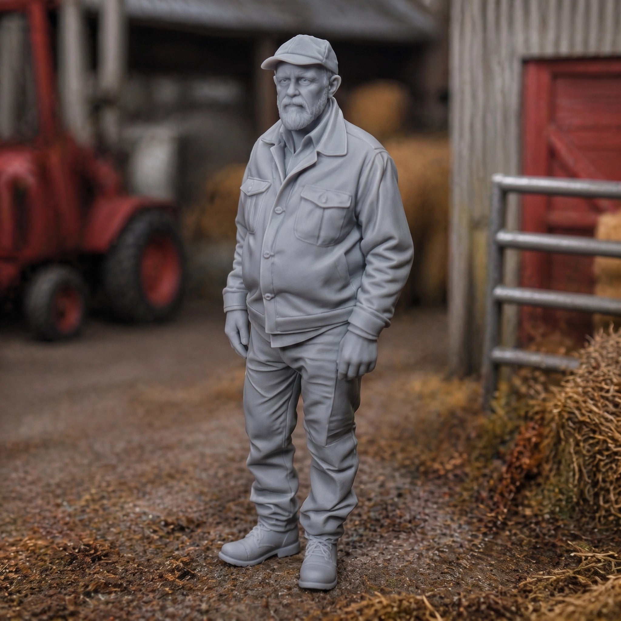 The Heritage Farmer | Grey Resin Farm Diorama Figurine