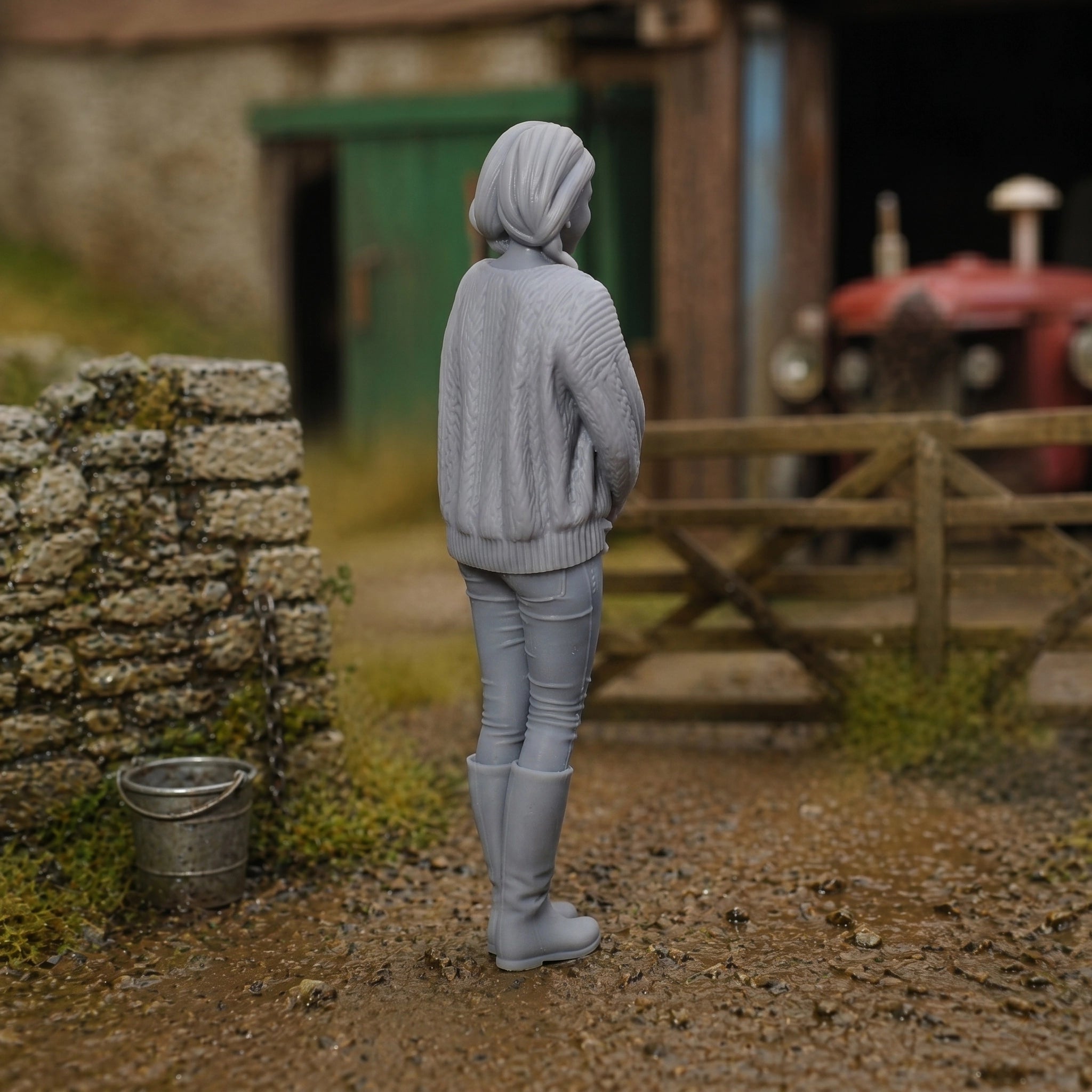 The Countryside Assistant | Grey Resin Farm Diorama Figurine