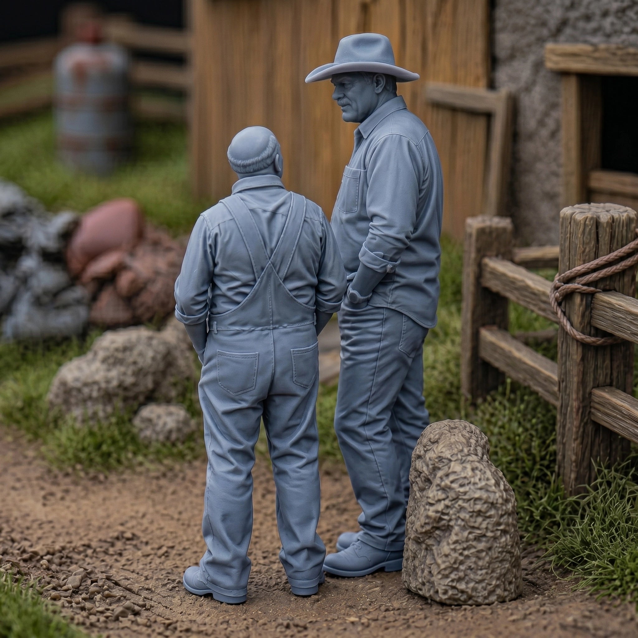 The Yard Talk Duo Two Pack | Grey Resin Farm Diorama Figurine