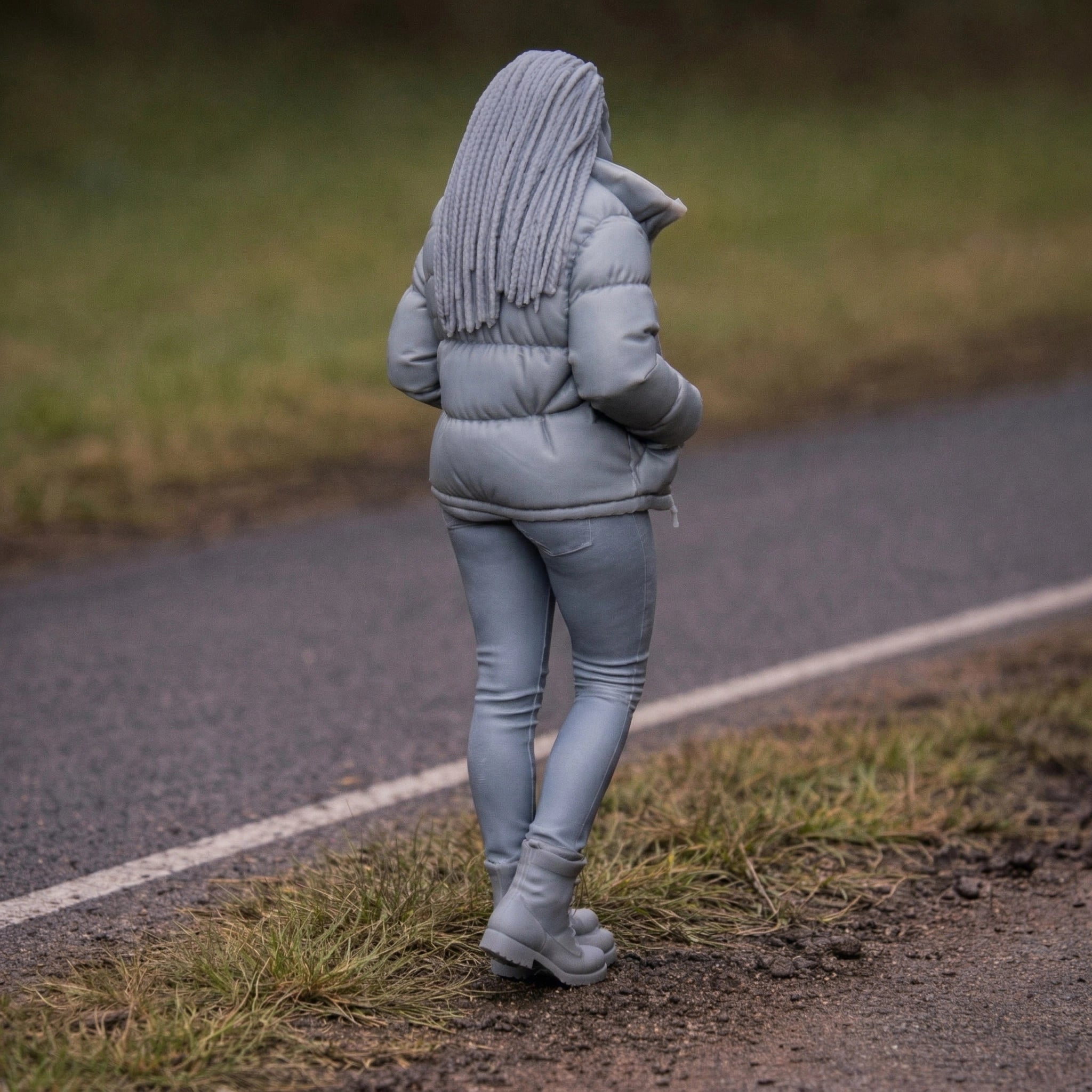 Roadside Spectator with Smartphone | Grey Resin Diorama Figurine