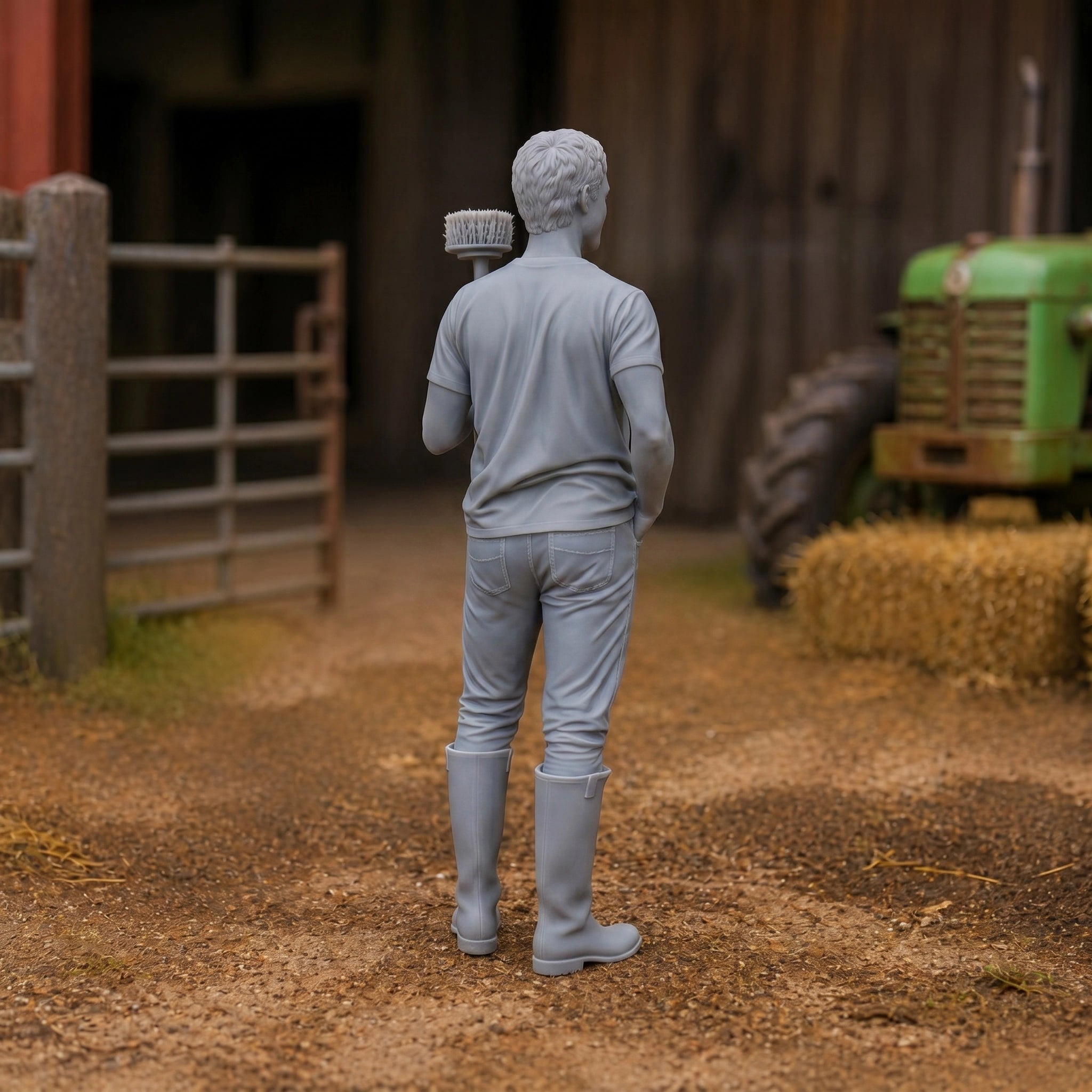 The Barnyard Hand | Grey Resin Farm Diorama Figurine