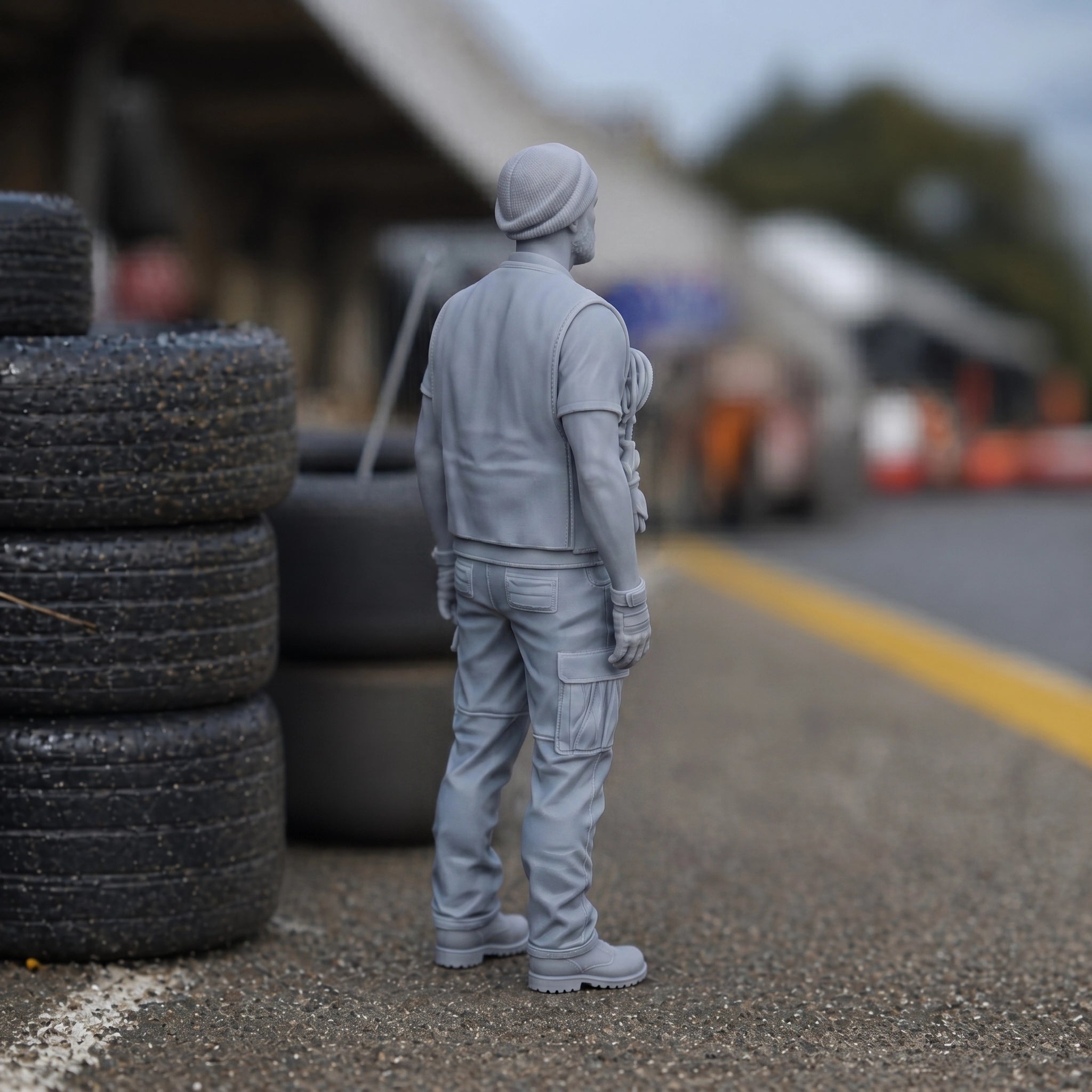Trackside Marshal | Grey Resin Slot Car Diorama Figurine