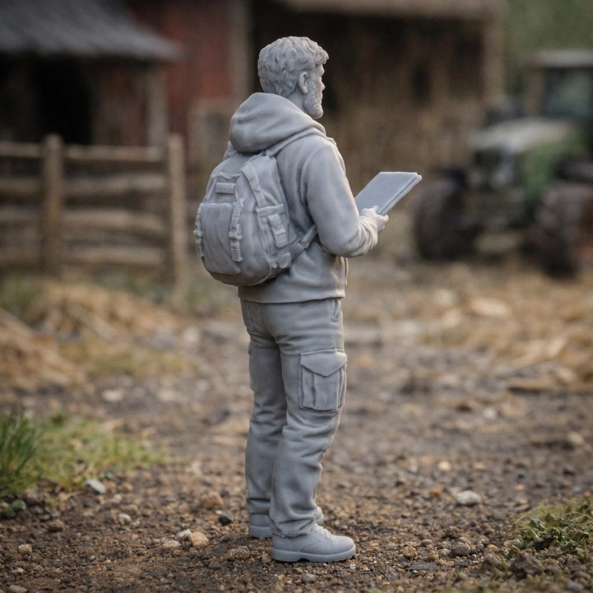 Modern Farm Manager | Grey Resin Farm Diorama Figurine