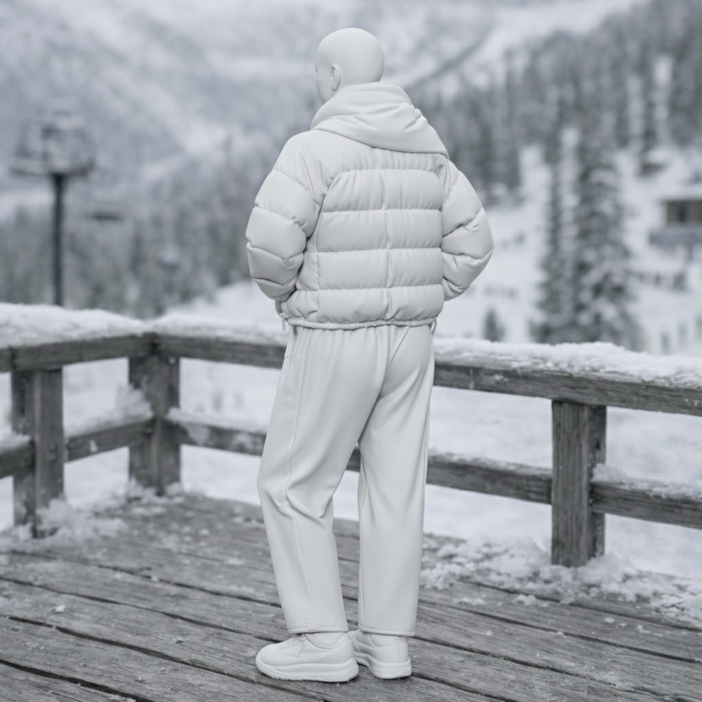 Retro Ski Tourist in Puffer & Scarf | Resin Figurine