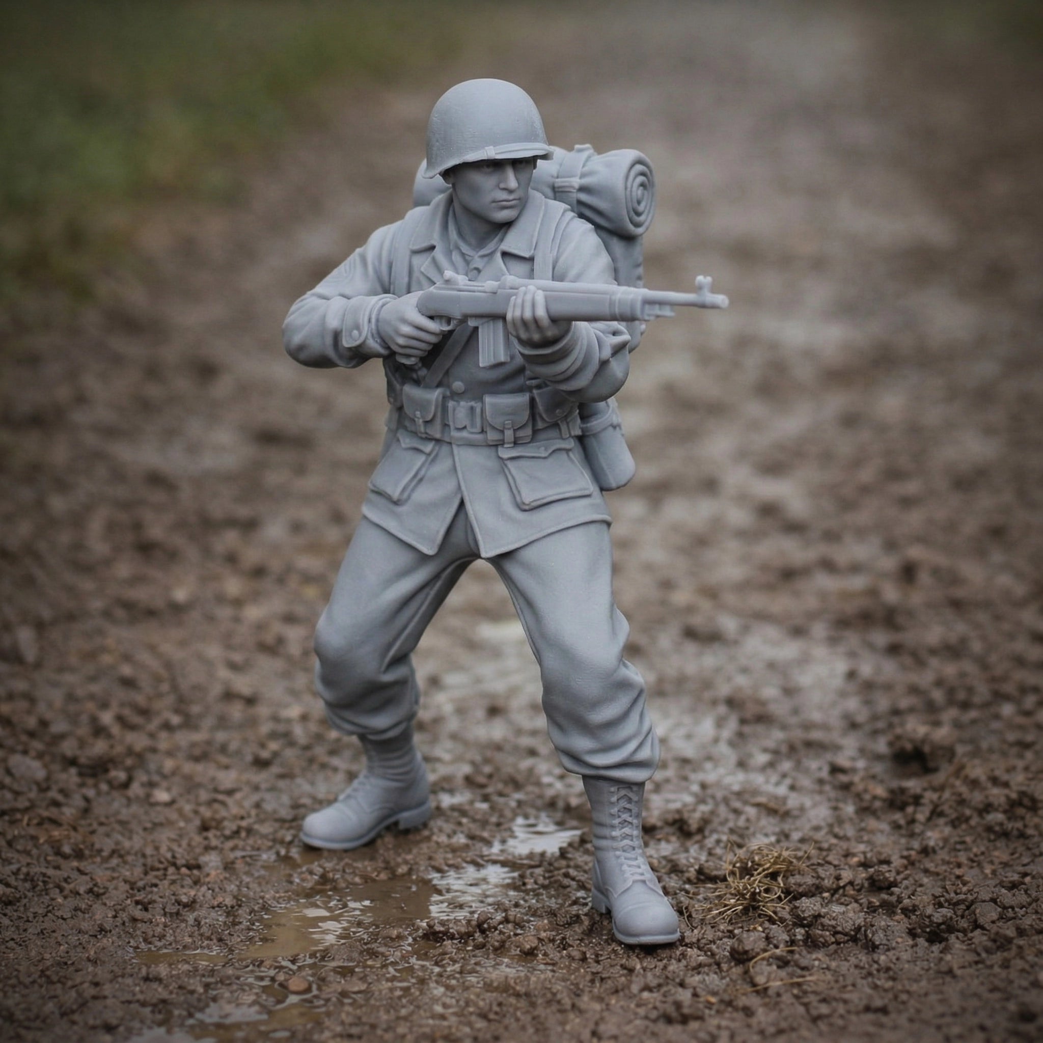 WWII G.I. Rifleman (US Army) | Grey Resin Diorama Figurine
