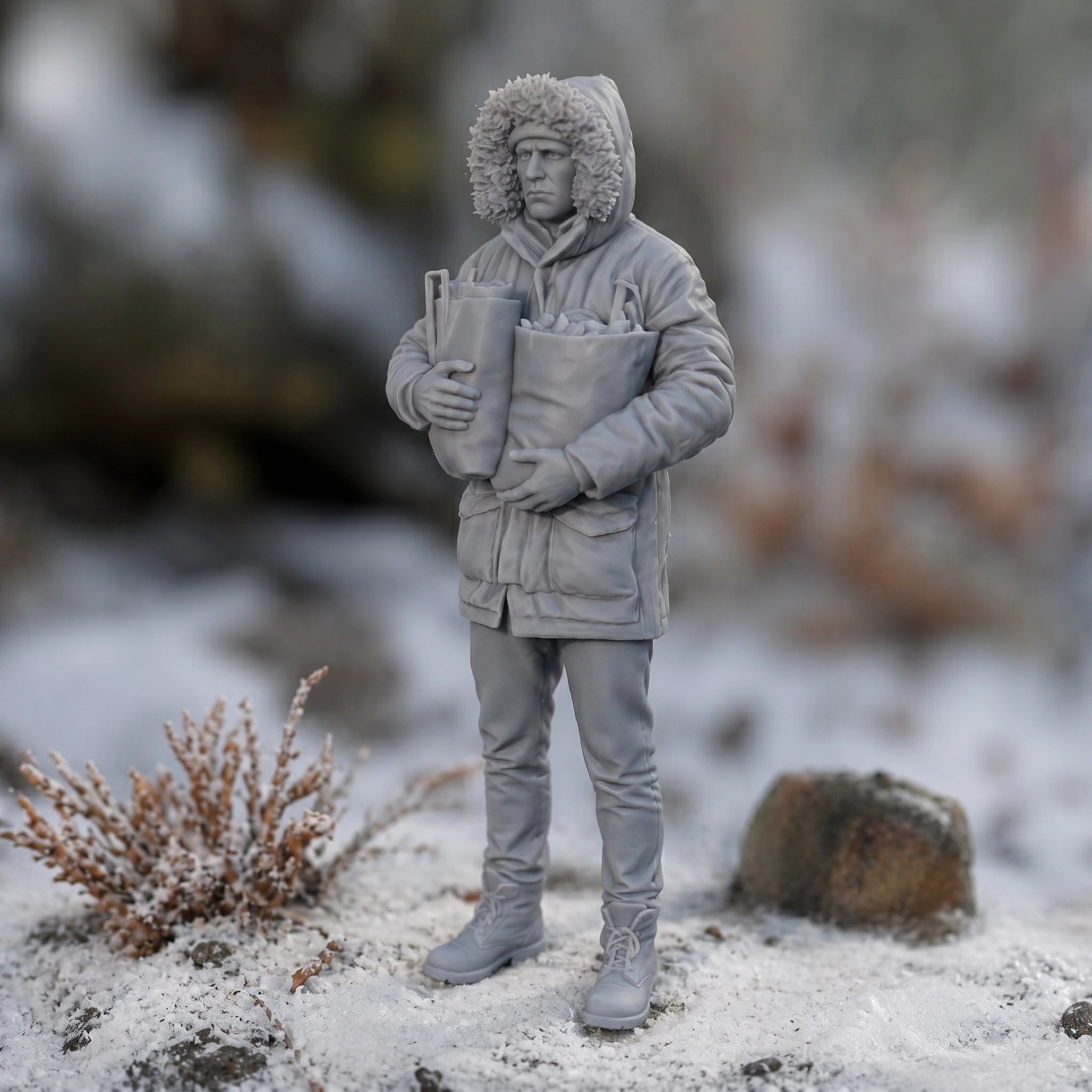 The Winter Provider | Grey Resin Winter Diorama Figurine