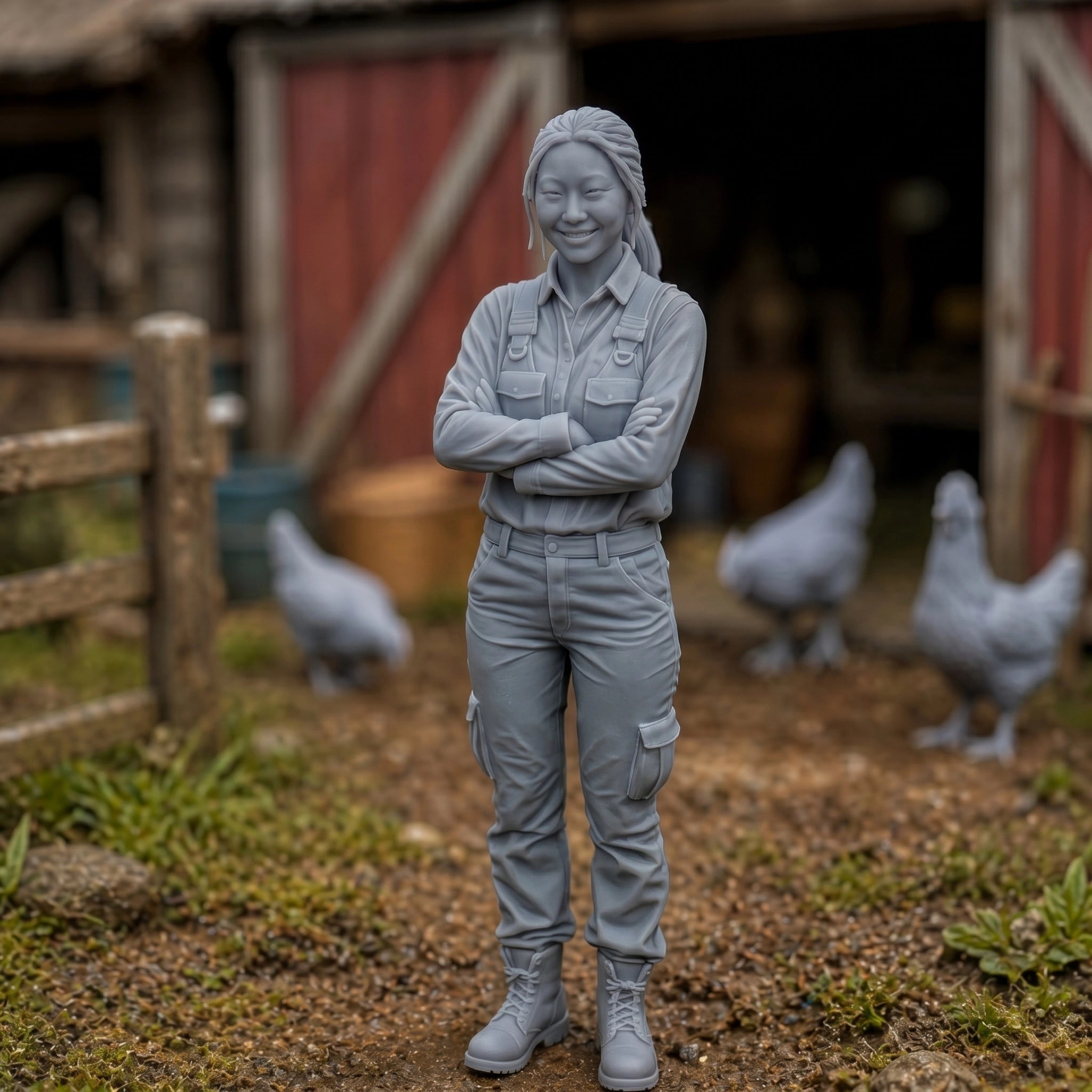 The Homestead Hand | Grey Resin Farm Diorama Figurine