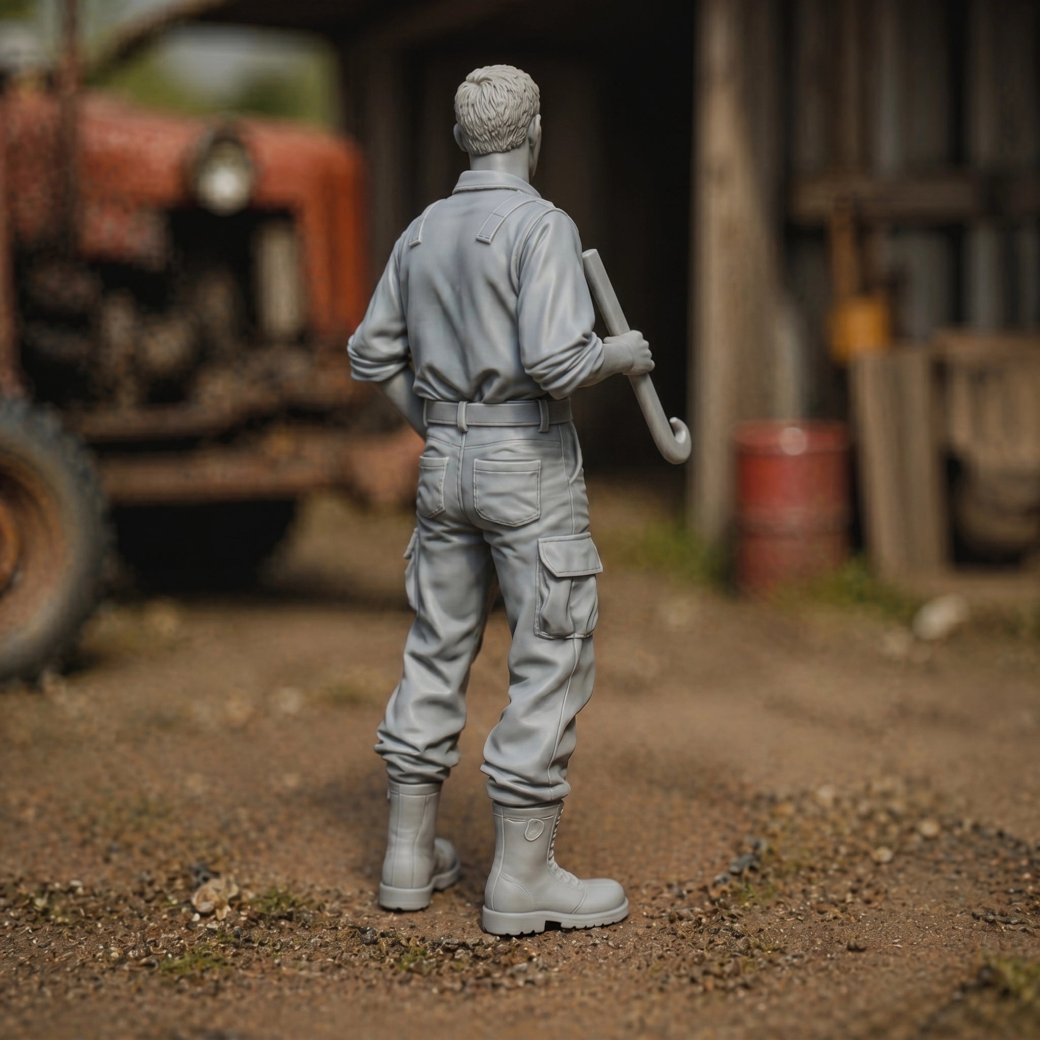 The Diesel Mechanic | Grey Resin Farm Diorama Figurine