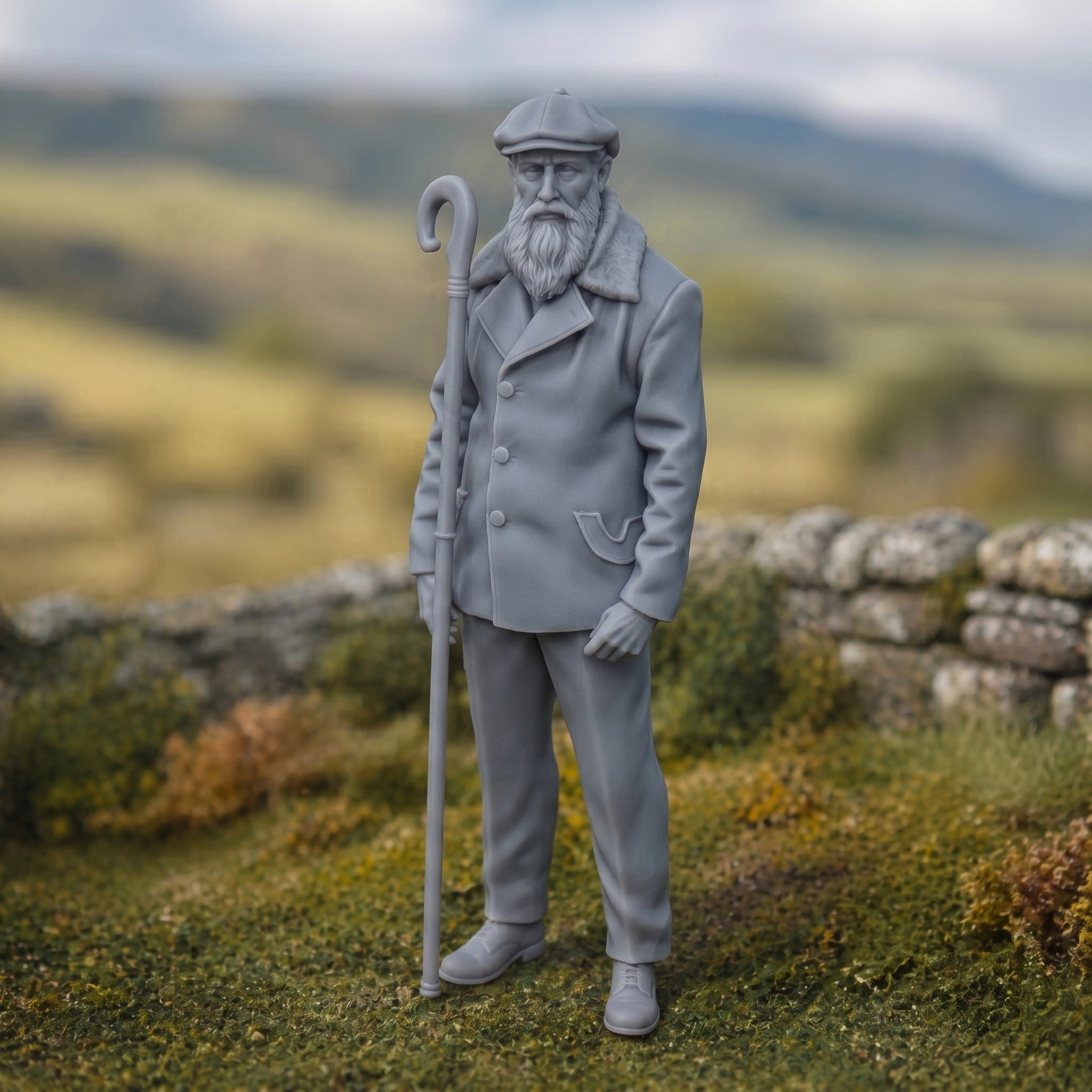 The Highland Shepherd | Grey Resin Farm Diorama Figurine