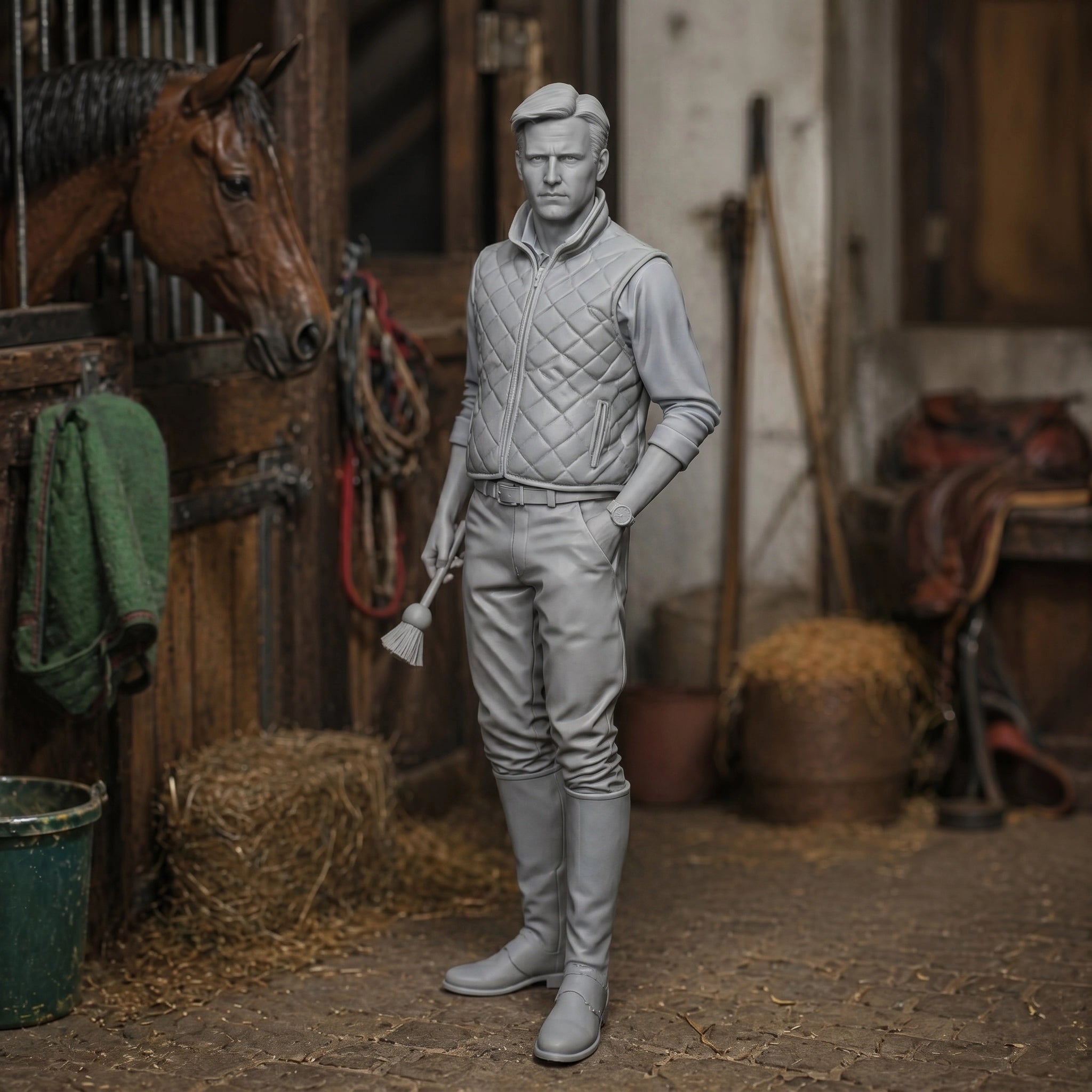 The Equestrian Trainer | Grey Resin Farm Diorama Figurine