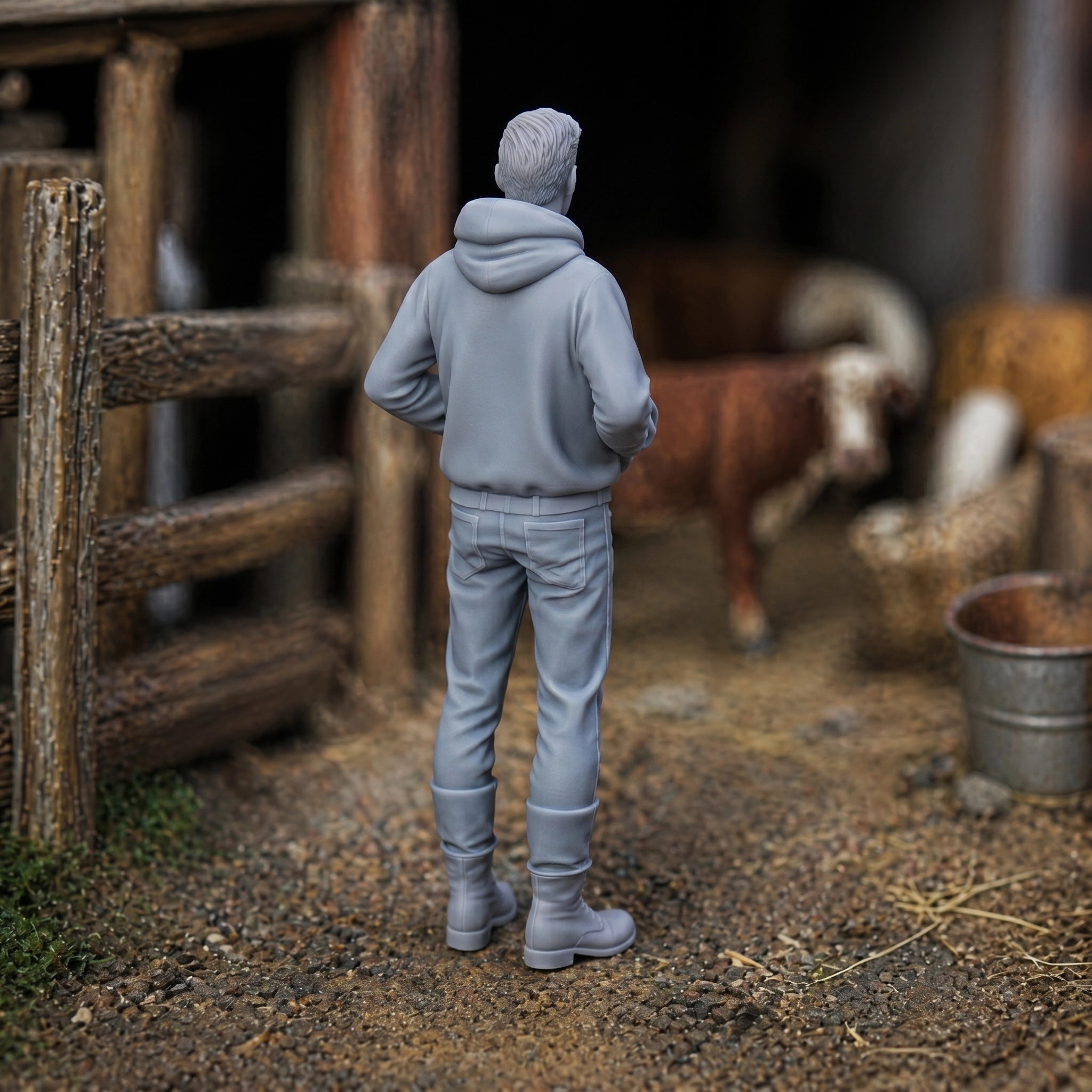 The Modern Male Farmhand | Grey Resin Farm Diorama Figurine