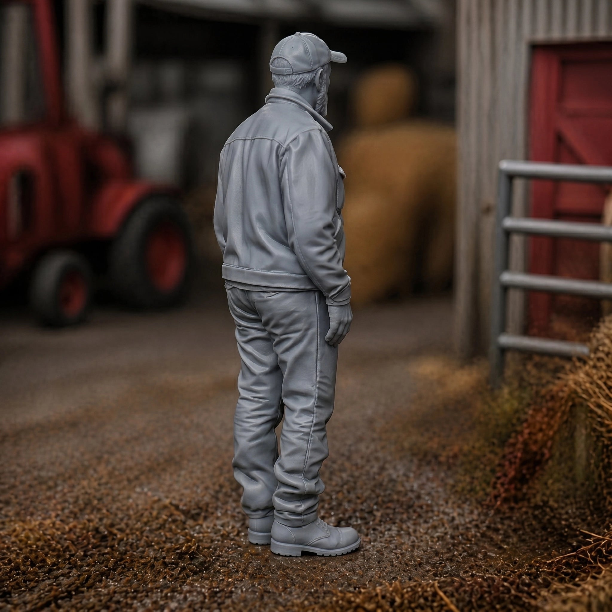 The Heritage Farmer | Grey Resin Farm Diorama Figurine