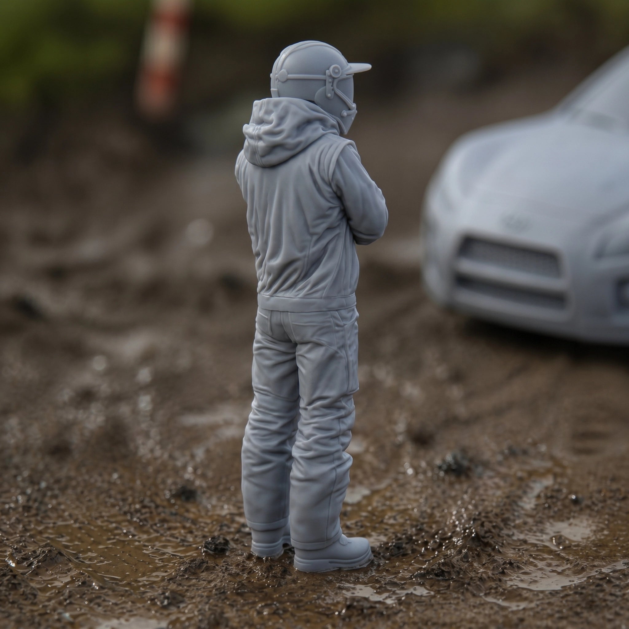The Rally Cross Contender | Grey Resin Slot Car Diorama Figurine