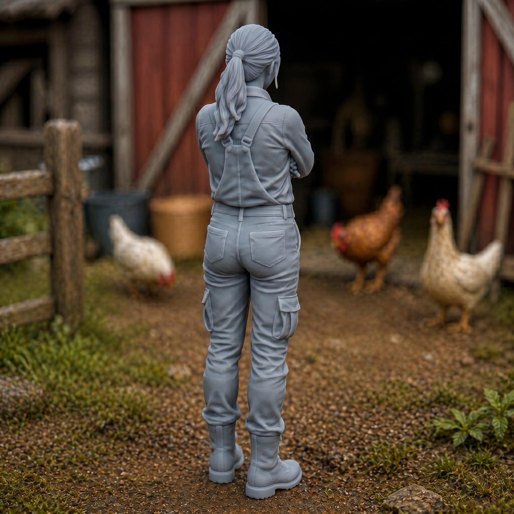 The Homestead Hand | Grey Resin Farm Diorama Figurine