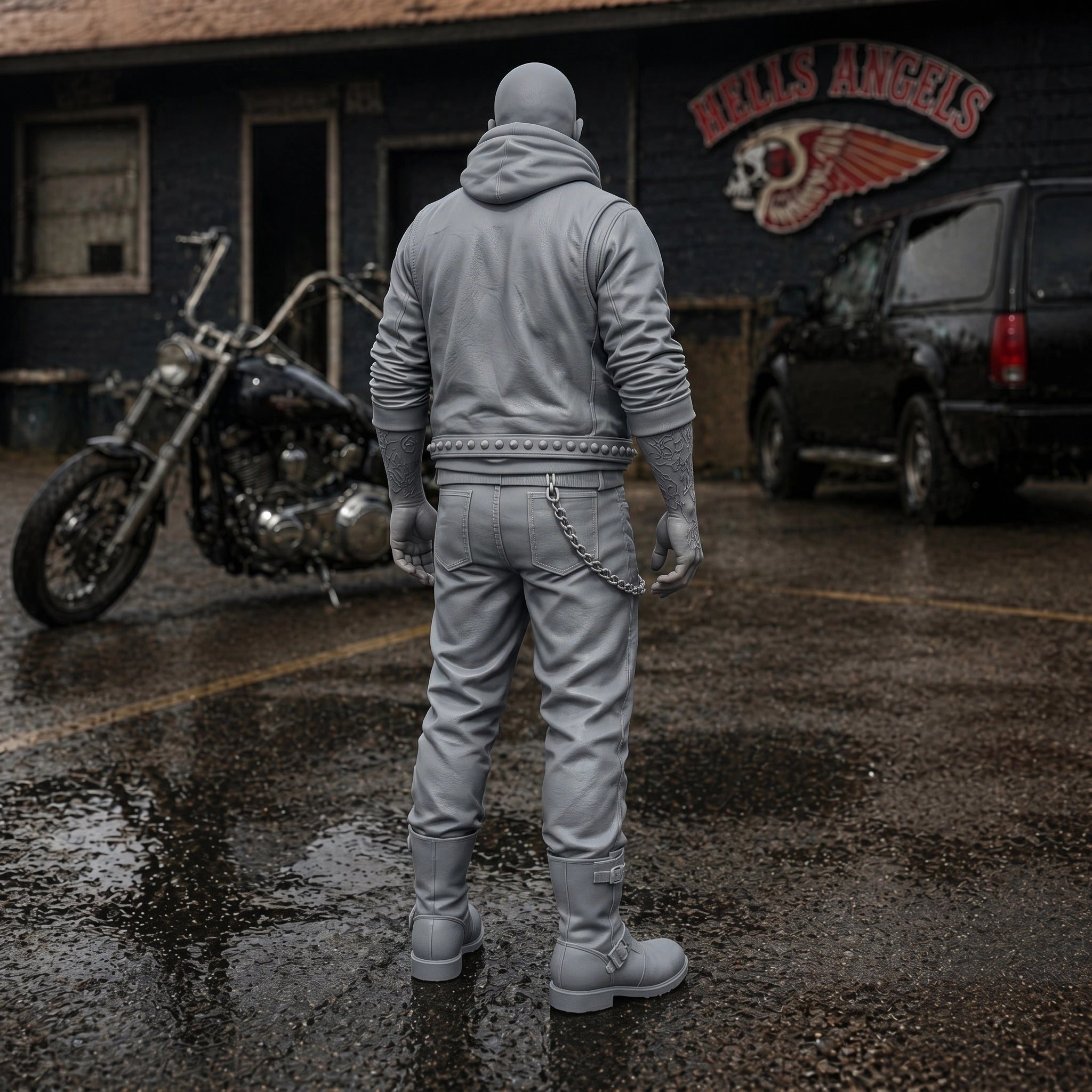 The Outlaw Biker | Grey Resin Diorama Figurine