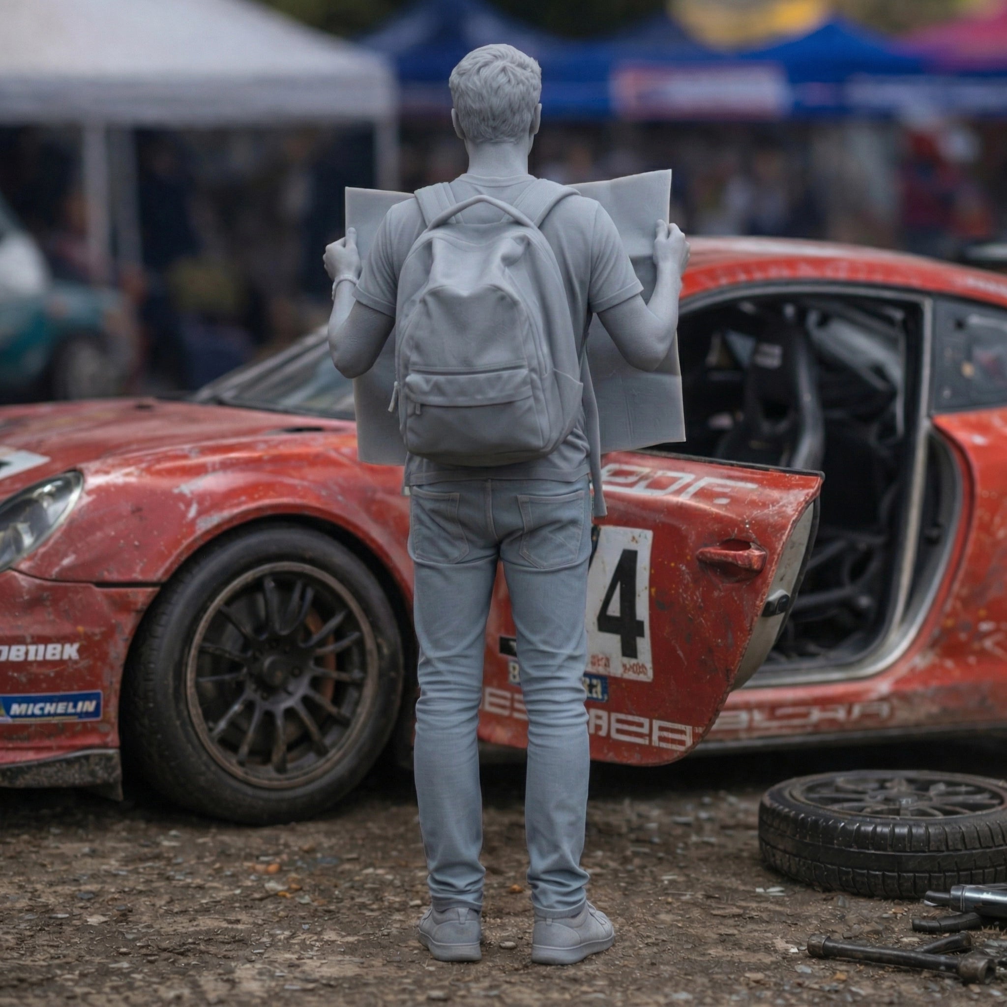 Lost Navigator Race Fan | Grey Resin Slot Car Diorama Figurine