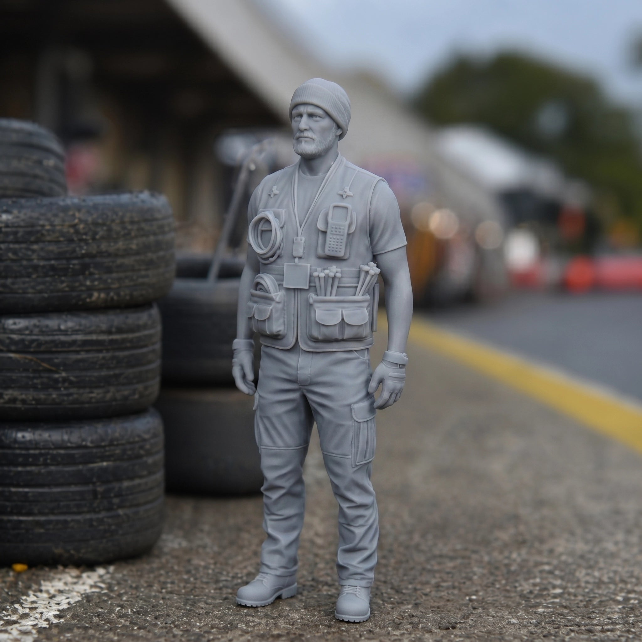 Trackside Marshal | Grey Resin Slot Car Diorama Figurine