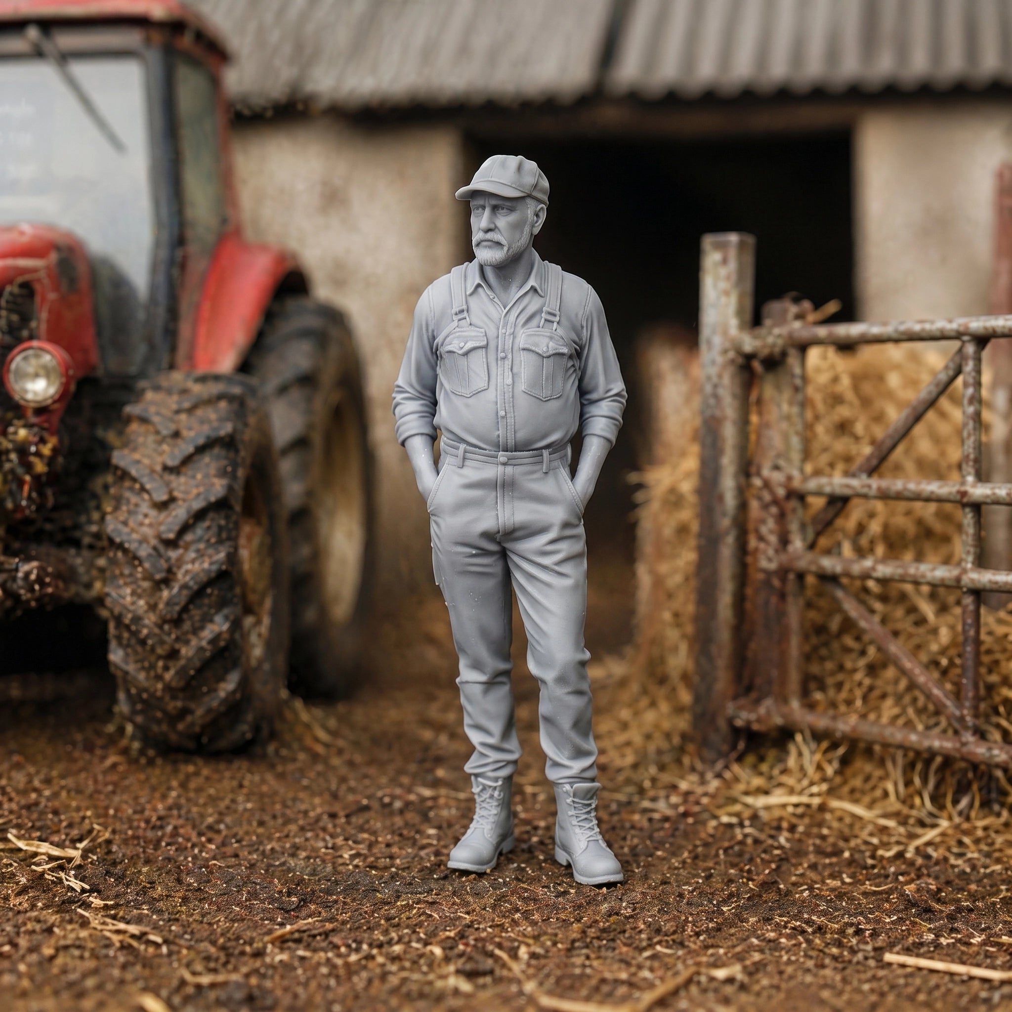 The Estate Foreman | Grey Resin Farm Diorama Figurine