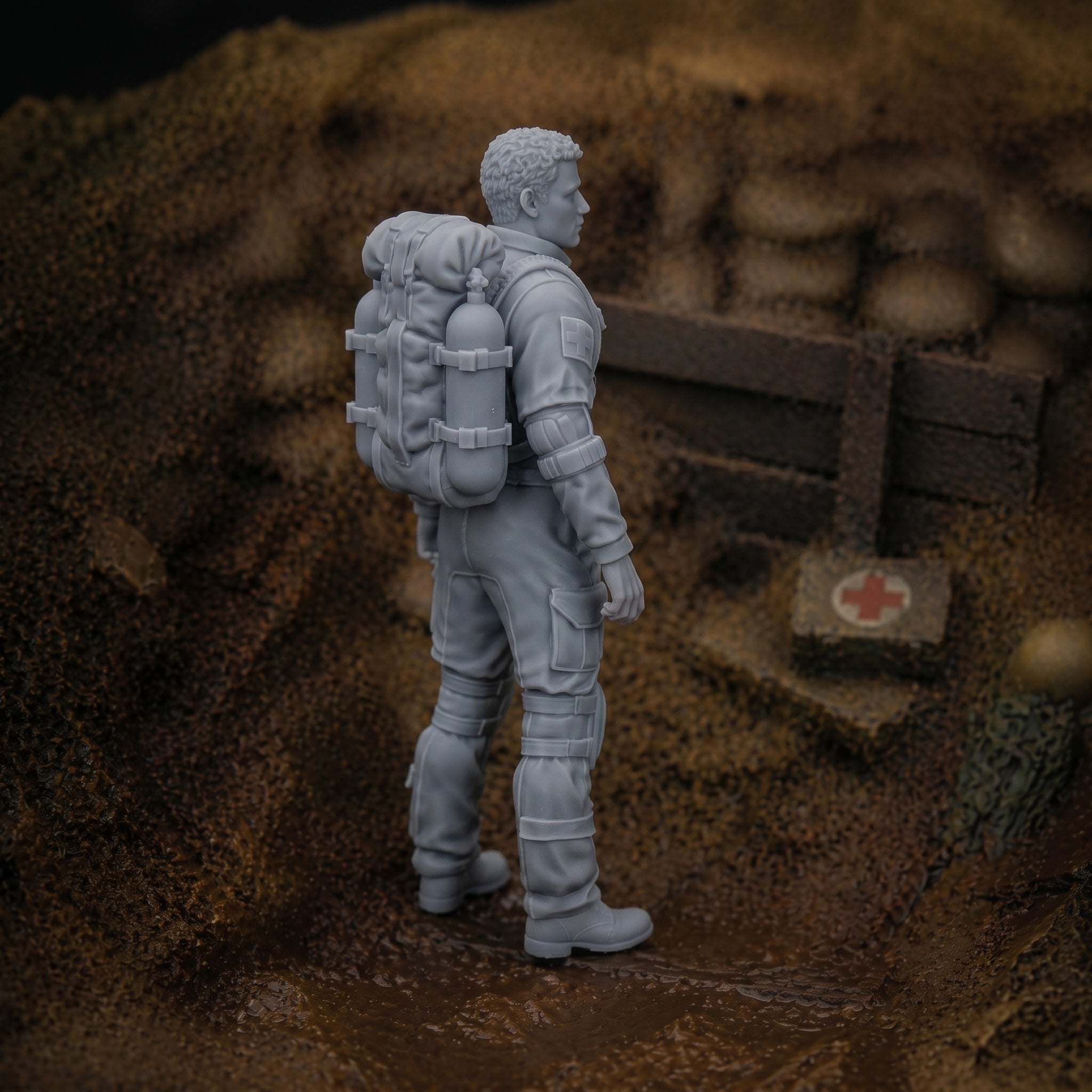 The Frontline Medic | Grey Resin War Diorama Figurine