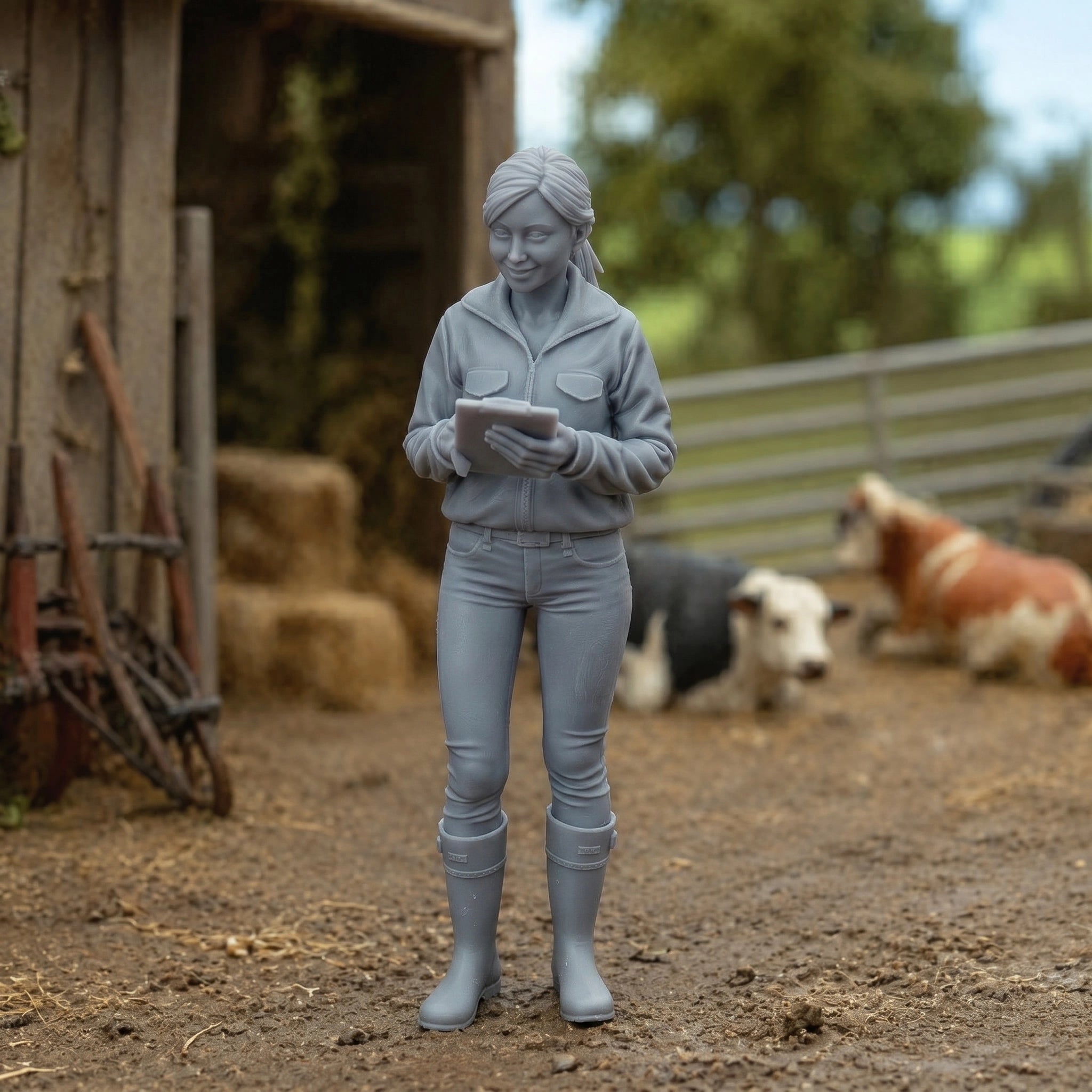 The Livestock Inspector | Grey Resin Farm Diorama Figurine