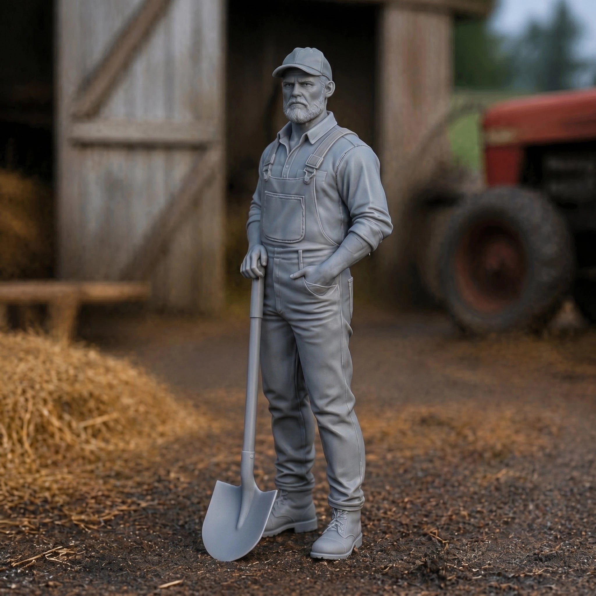 The Barnyard Laborer | Grey Resin Farm Diorama Figurine