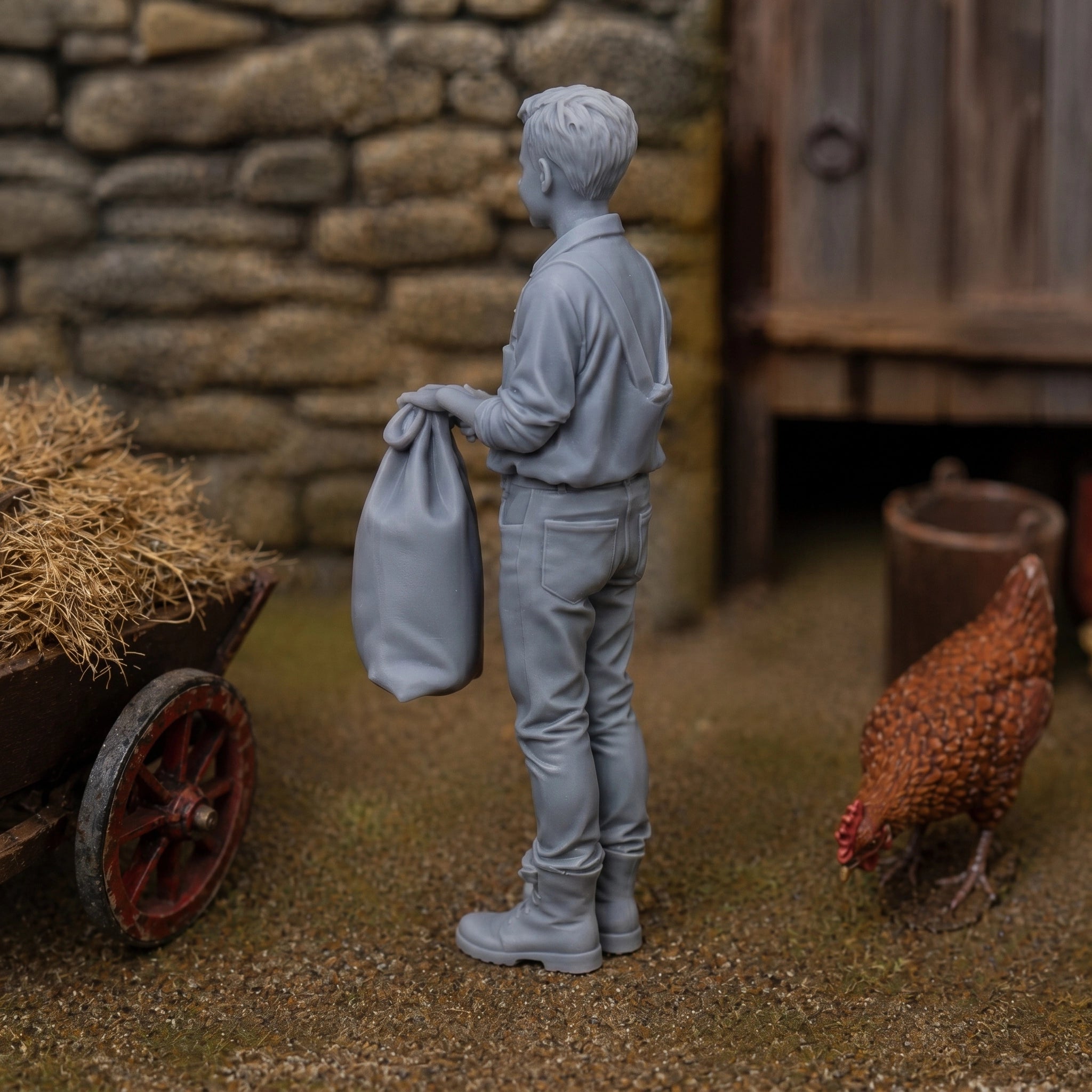 The Young Apprentice | Grey Resin Farm Diorama Figurine