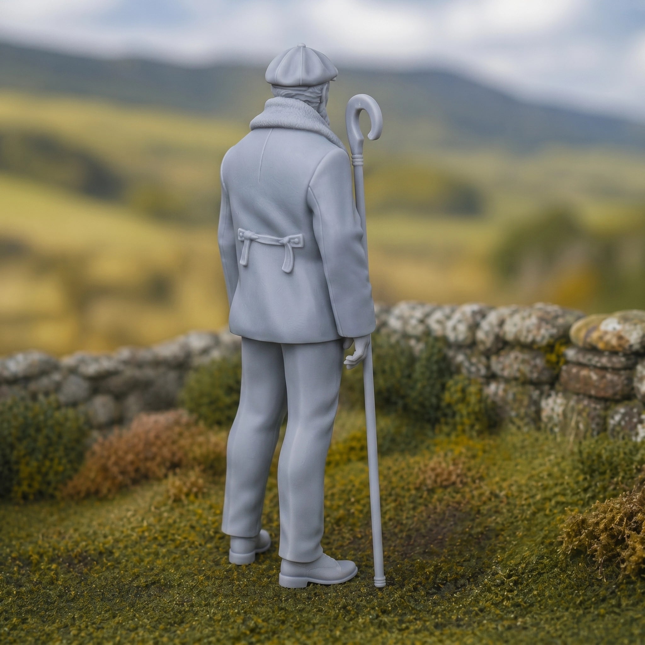 The Highland Shepherd | Grey Resin Farm Diorama Figurine