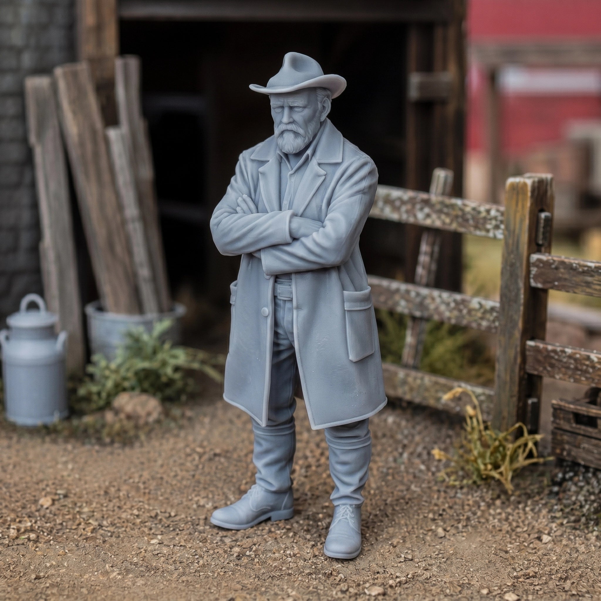 The Grit & Grace Farmer | Grey Resin Farm Diorama Figurine