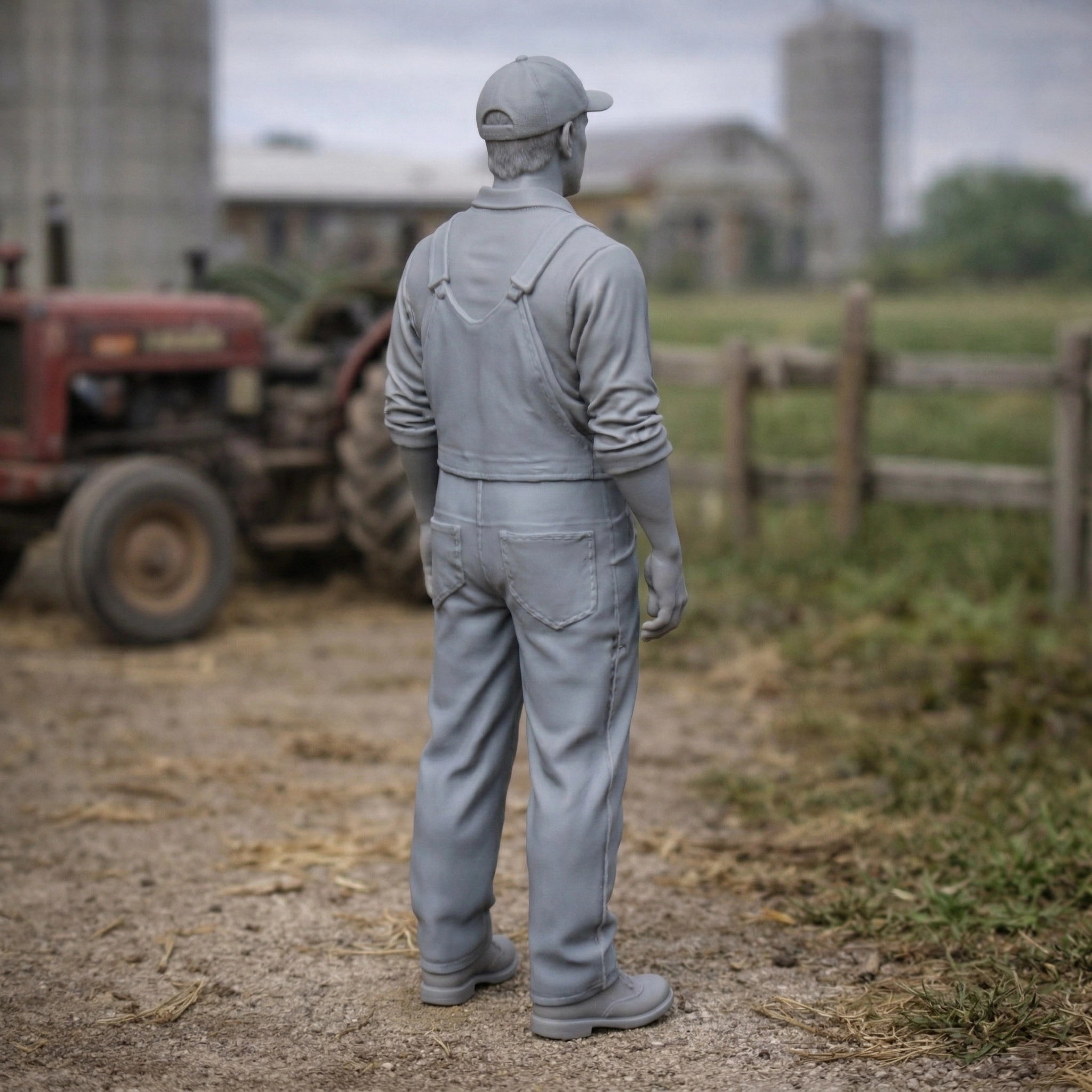 Heritage Farm Mechanic | Grey Resin Farm Diorama Figurine