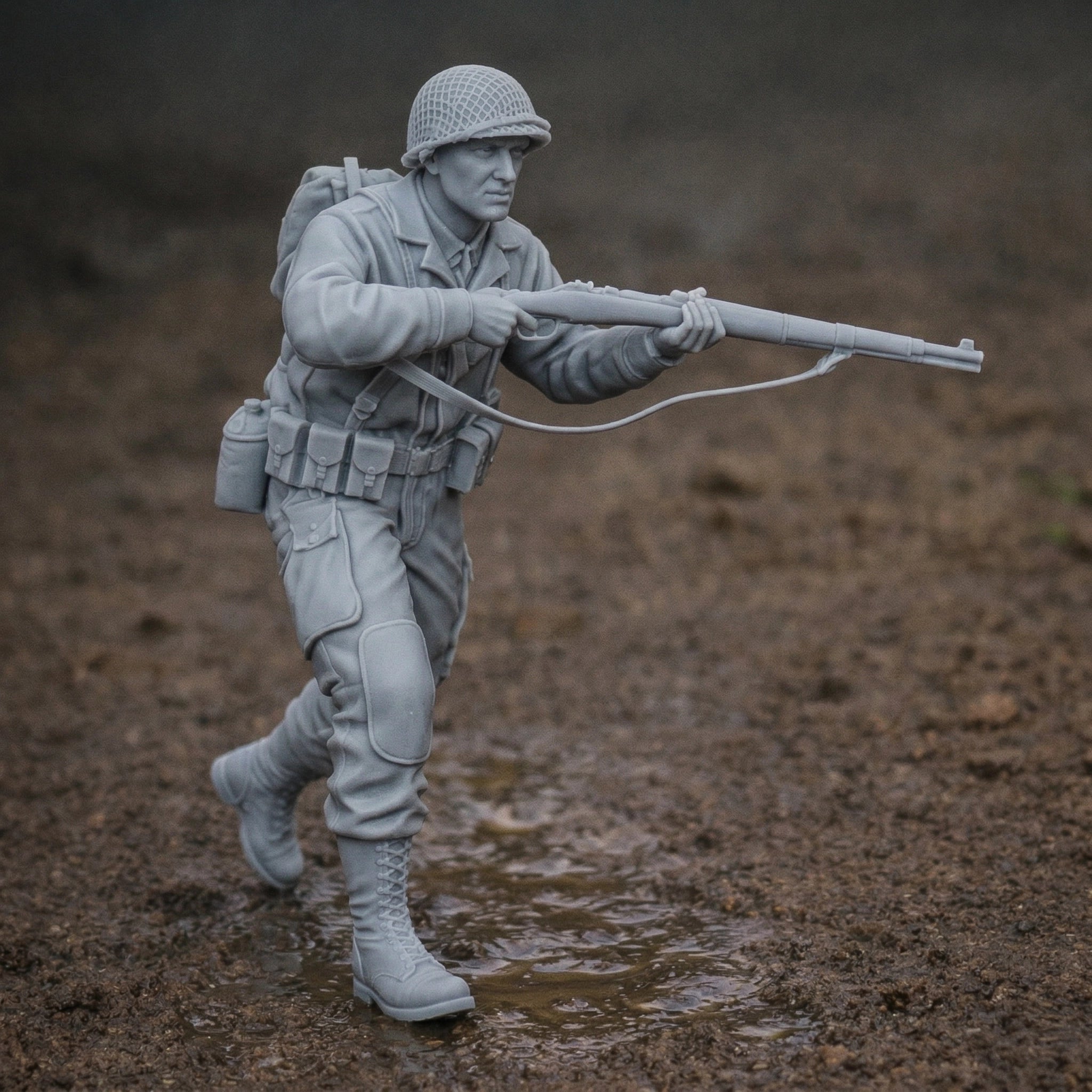 WWII Airborne Paratrooper | Grey Resin Diorama Figurine