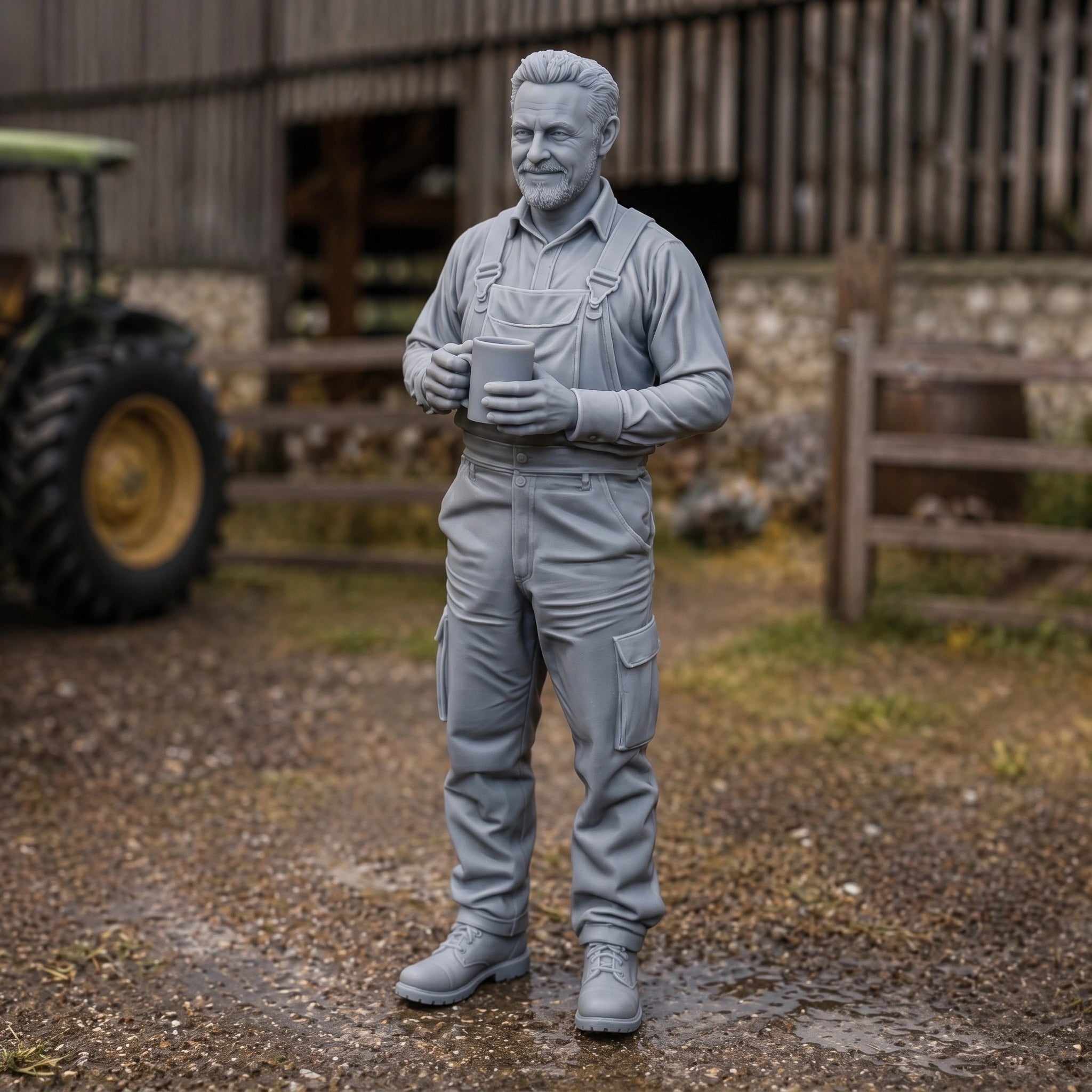 The Farm Manager’s Break | Grey Resin Farm Diorama Figurine
