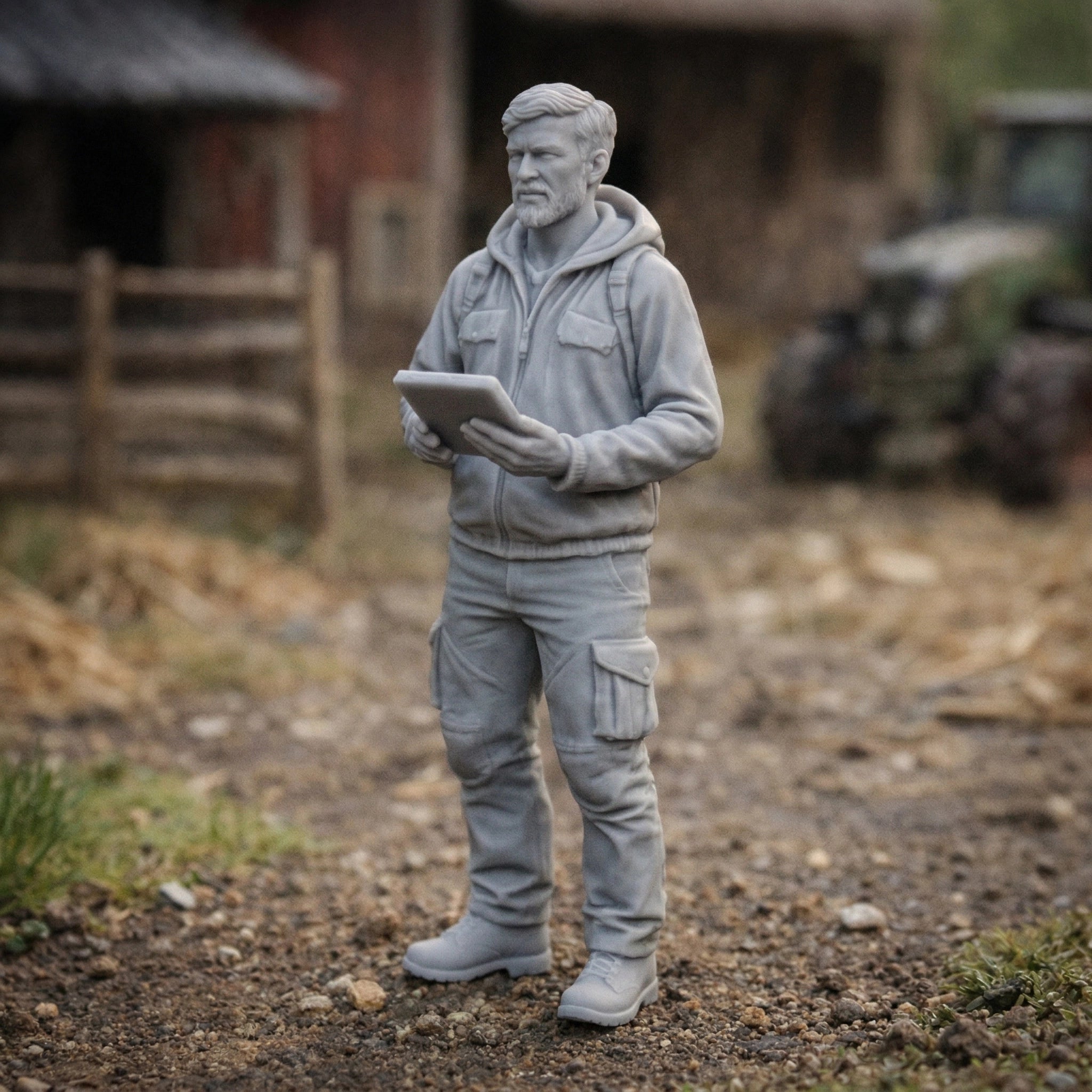 Modern Farm Manager | Grey Resin Farm Diorama Figurine