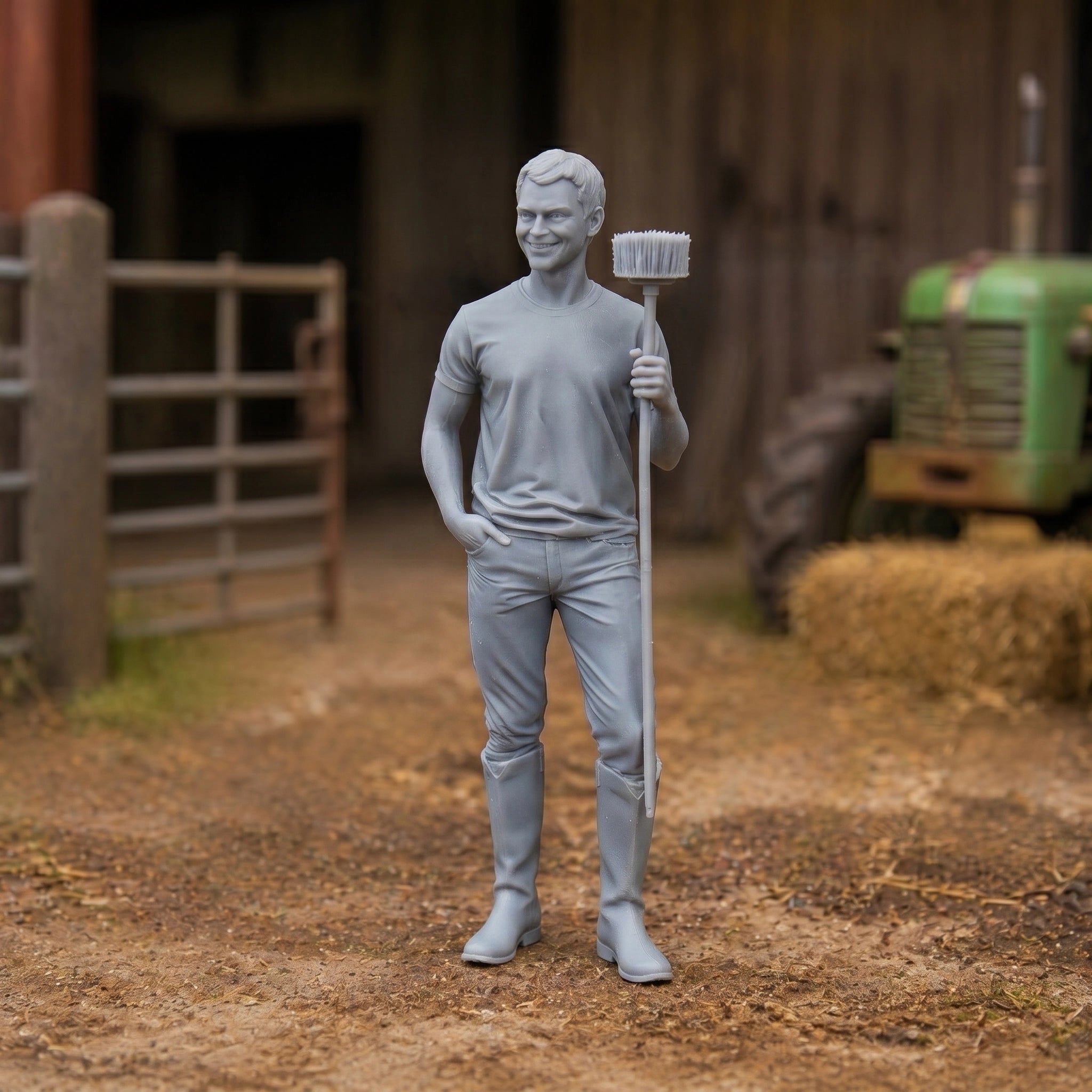 The Barnyard Hand | Grey Resin Farm Diorama Figurine