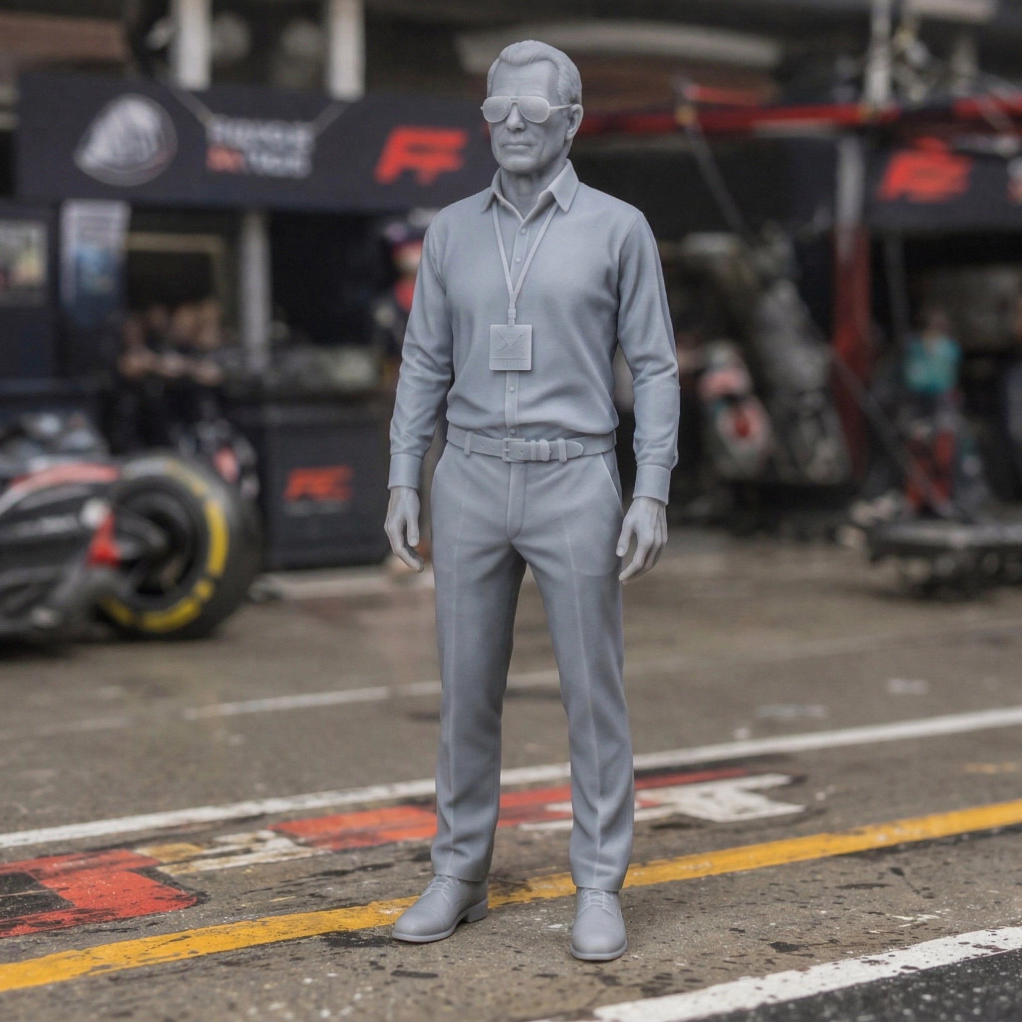 Race Team Owner | Grey Resin Slot Car Diorama Figurine