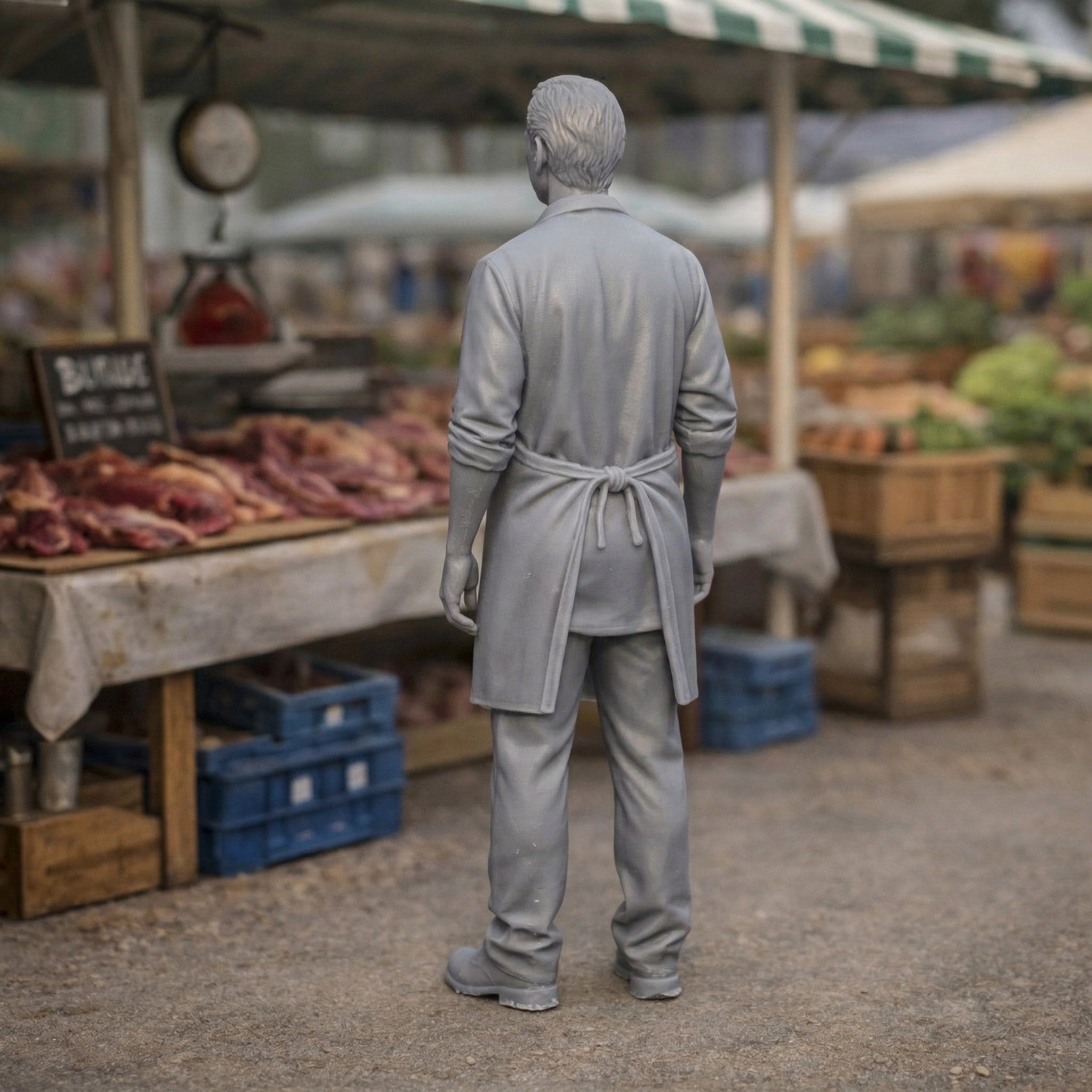 Traditional Market Butcher | Grey Resin Farm Diorama Figurine