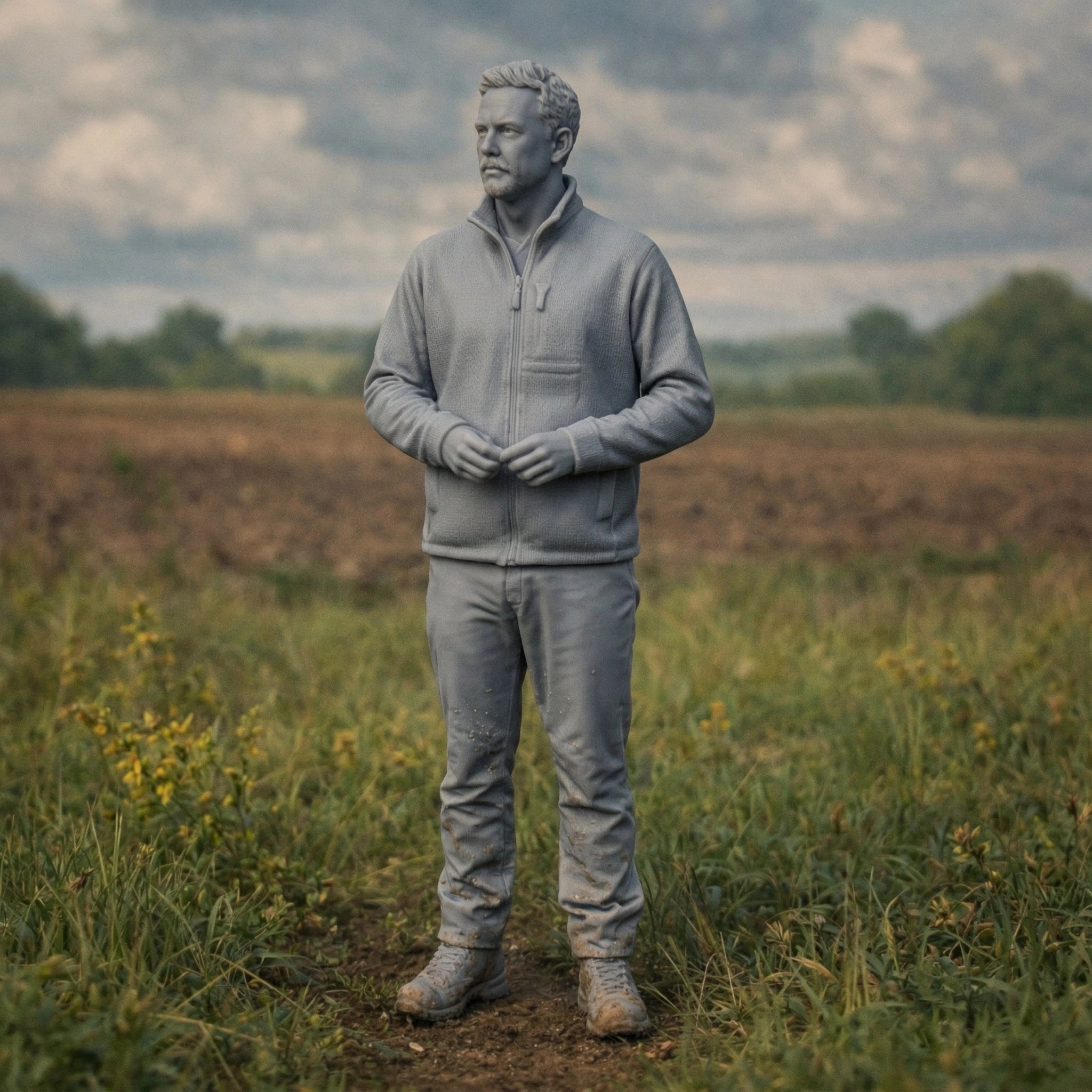Rural Farm Land Manager | Grey Resin Farm Diorama Figurine