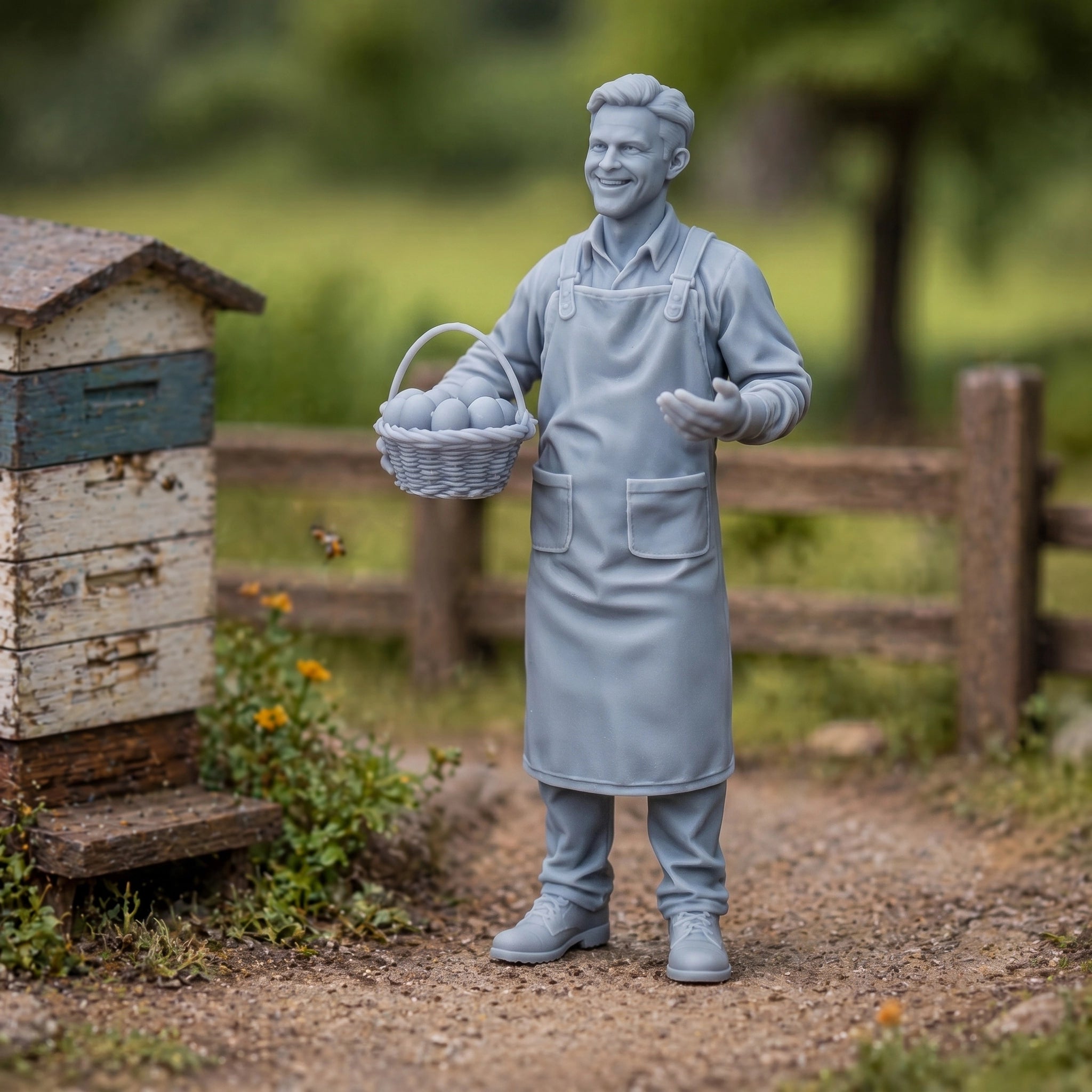 The Rural Apiarist | Grey Resin Farm Diorama Figurine