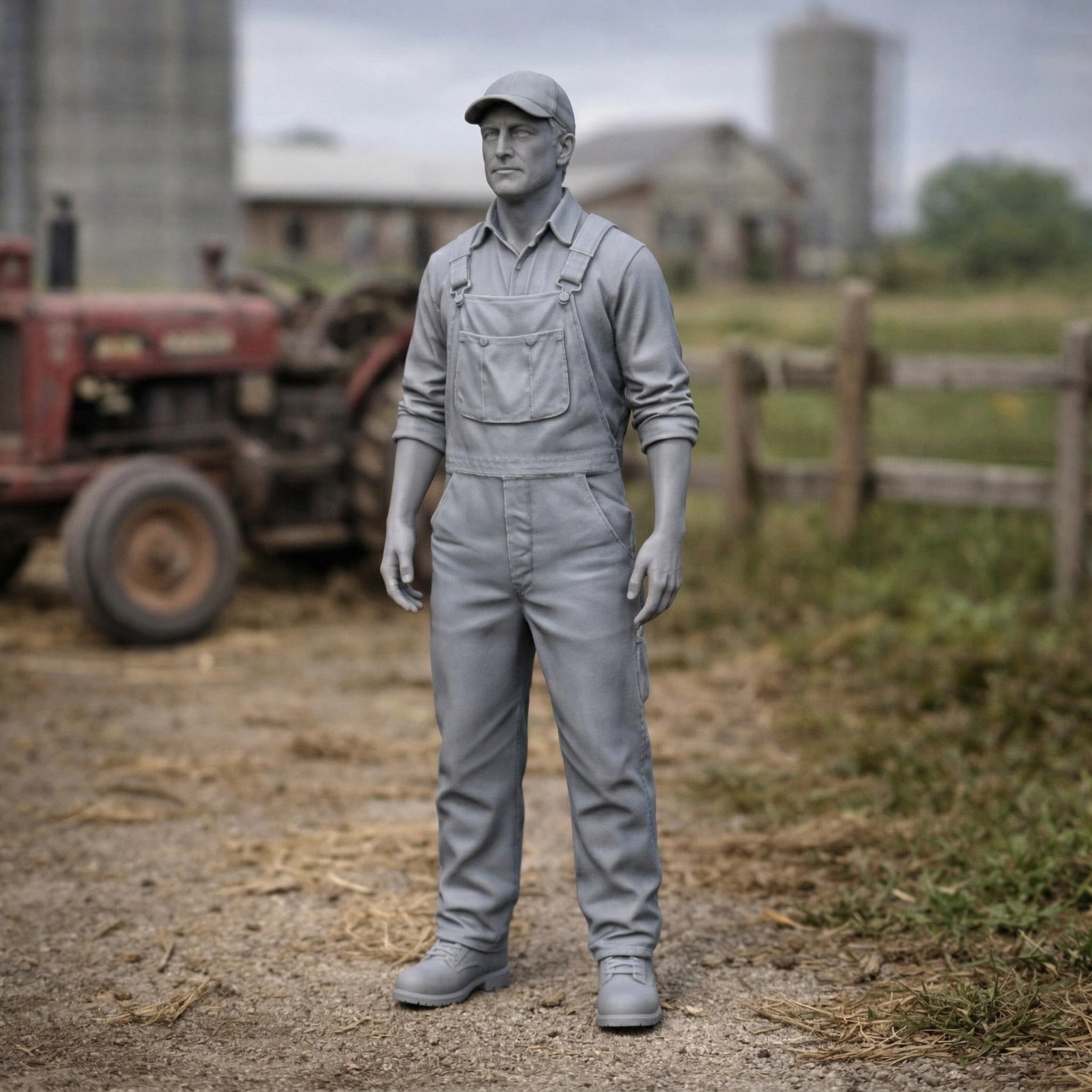 Heritage Farm Mechanic | Grey Resin Farm Diorama Figurine