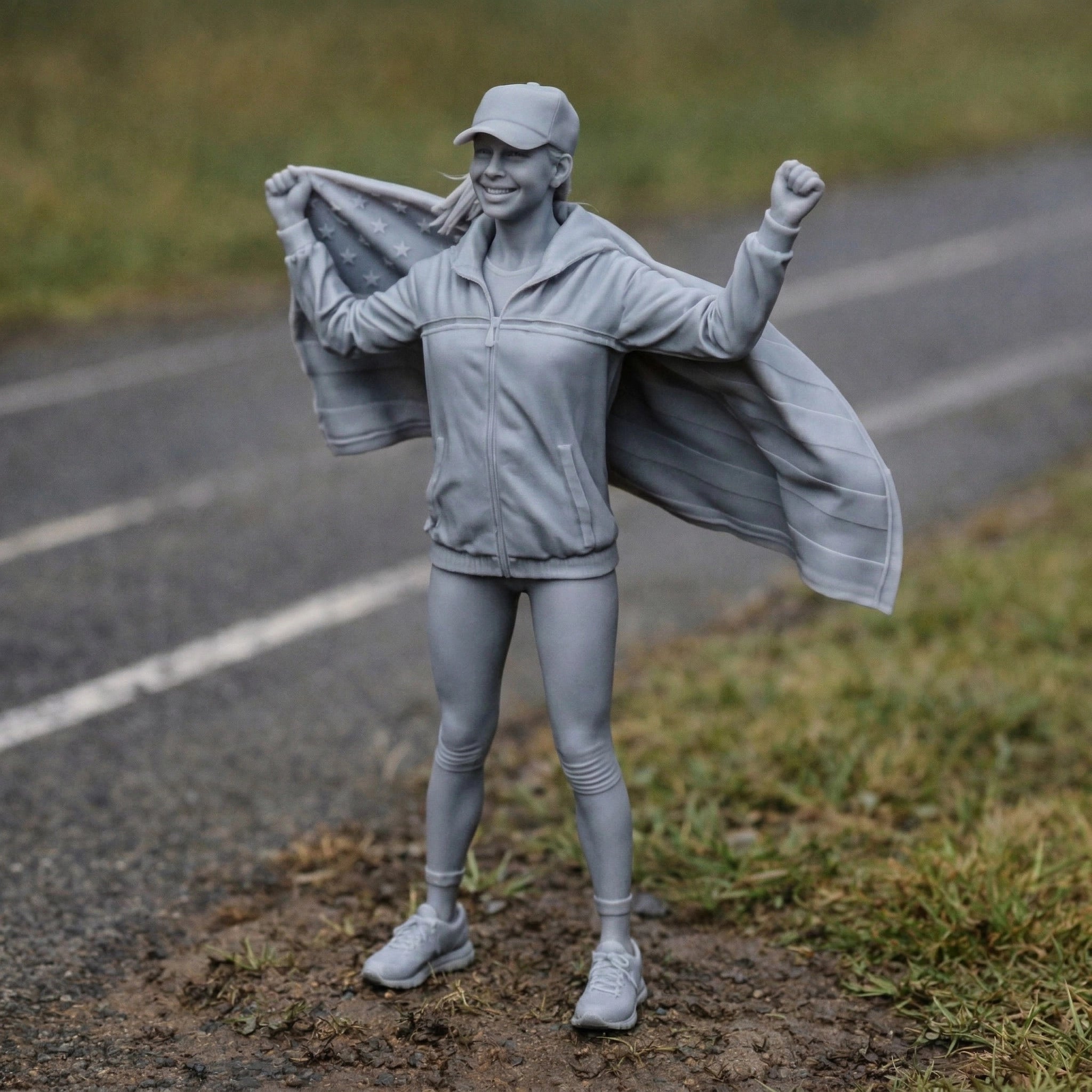 Flag-Bearer Fan | Grey Resin Diorama Figurine