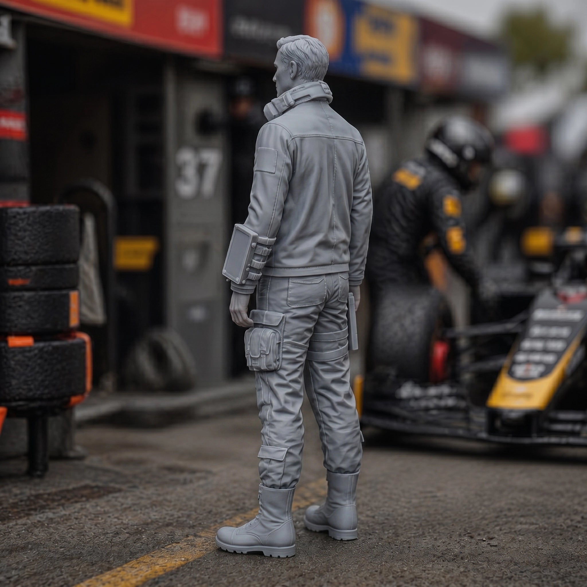 Race Team Principal | Grey Resin Slot Car Diorama Figurine