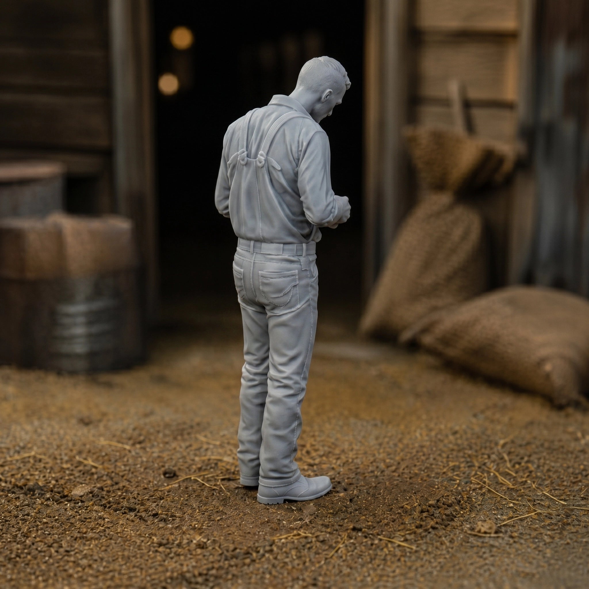 The Grain Inspector | Grey Resin Farm Diorama Figurine