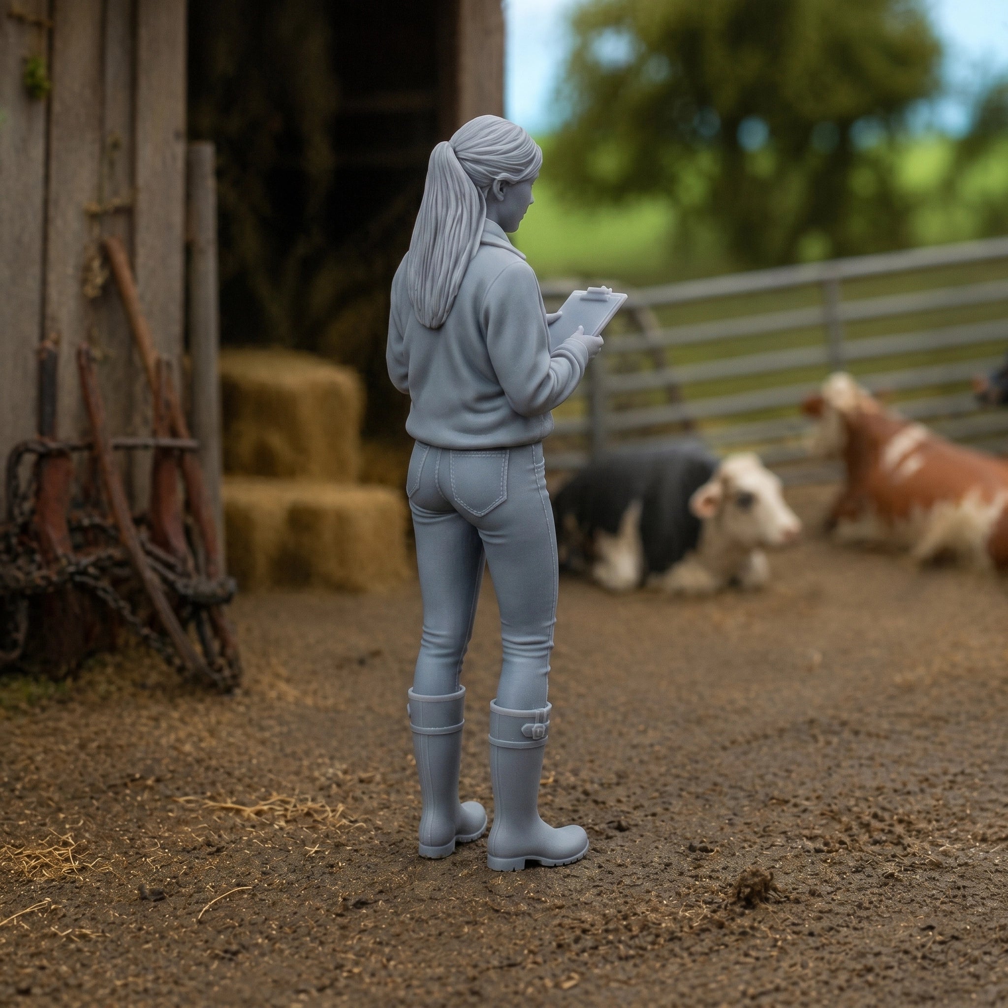 The Livestock Inspector | Grey Resin Farm Diorama Figurine