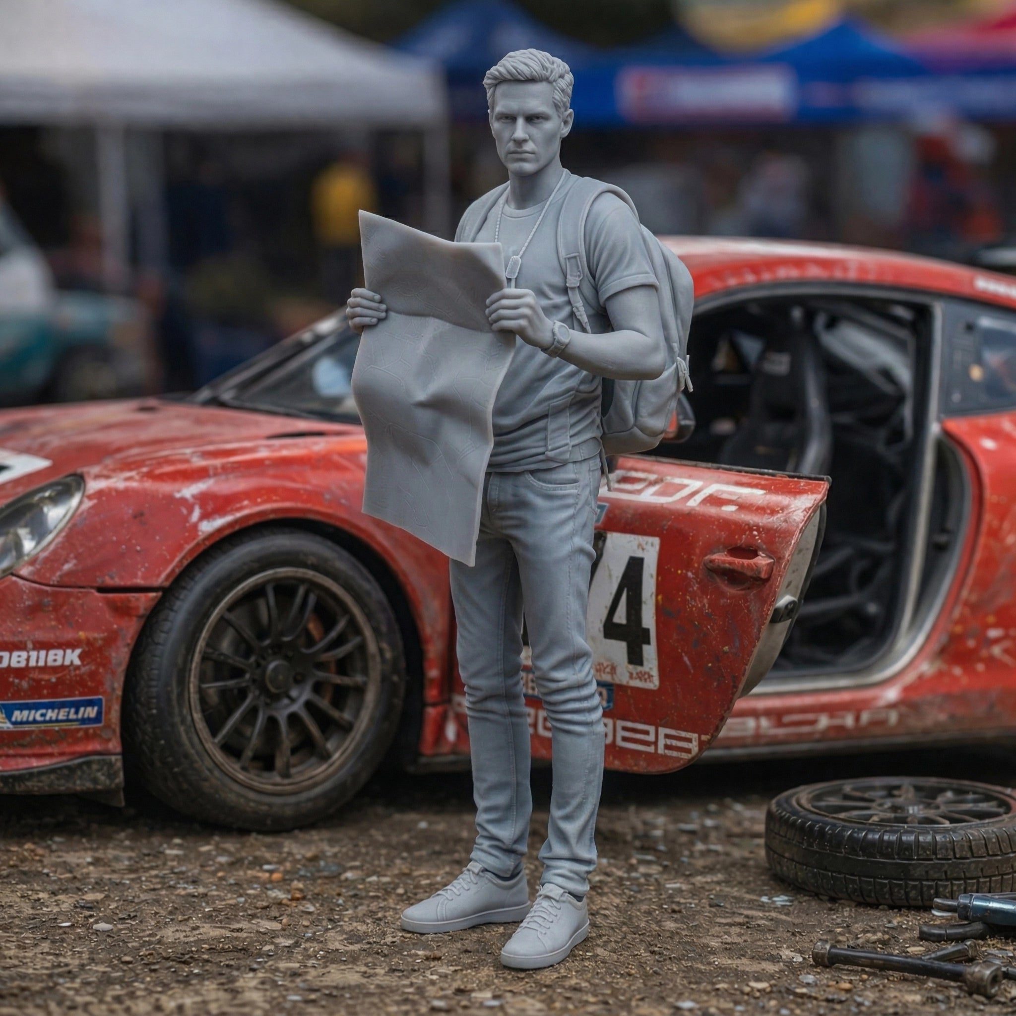 Lost Navigator Race Fan | Grey Resin Slot Car Diorama Figurine