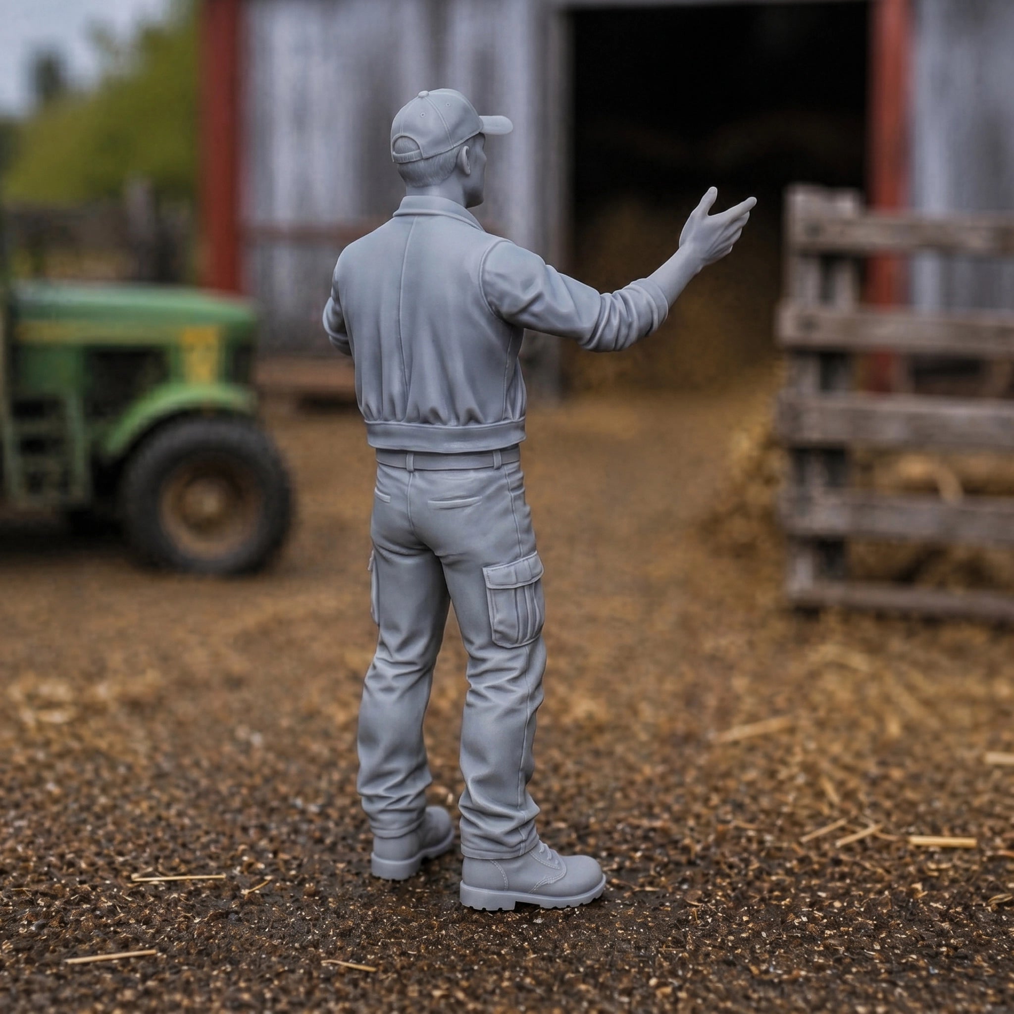 The Farm Hand | Grey Resin Farm Diorama Figurine